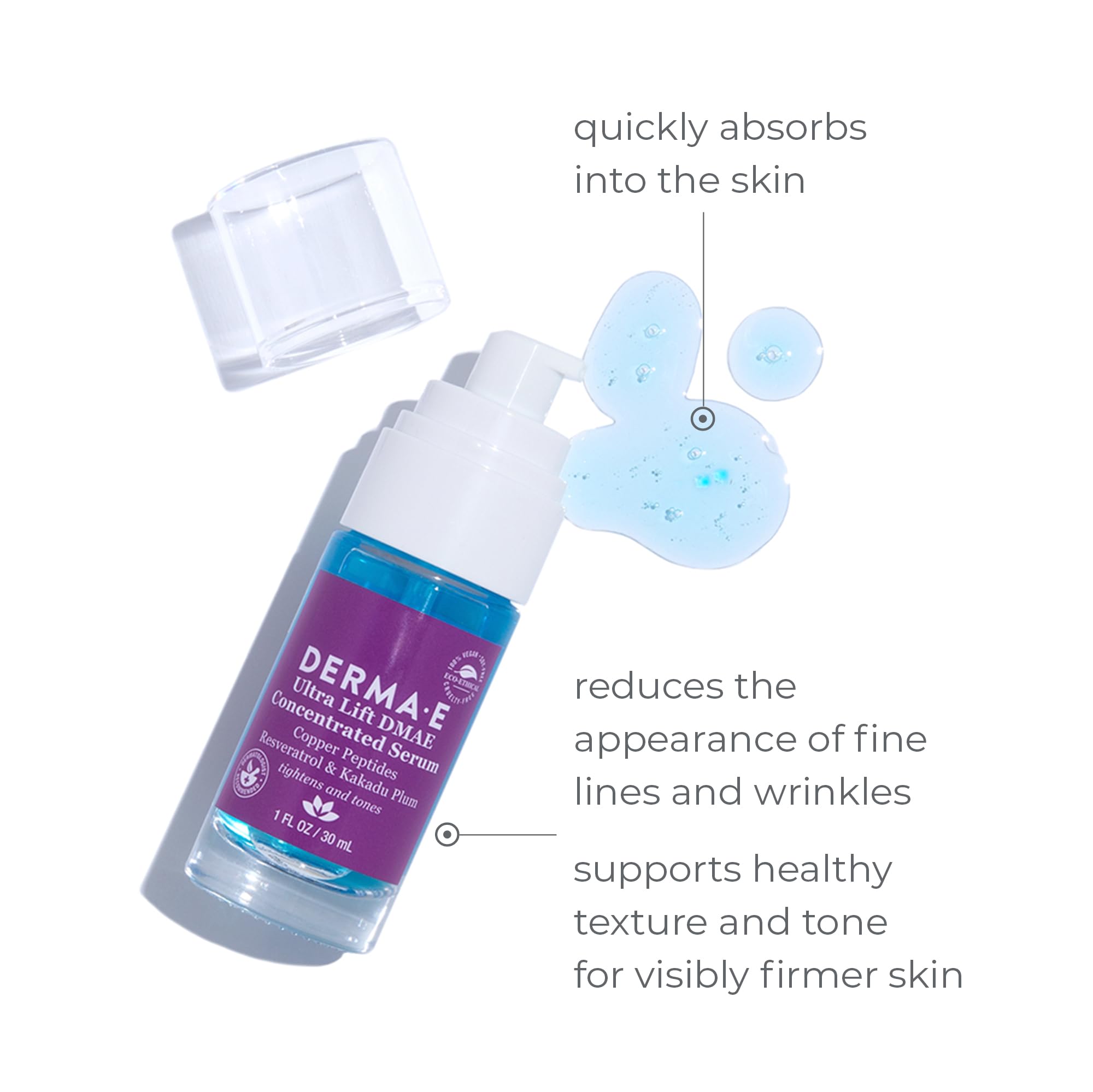 DERMA E Ultra Lift DMAE Concentrated Serum � All Natural Skin Firming Serum � Hydrating Serum with Copper Peptides and Resveratrol � Concentrated Facial Skin Care Serum, 1oz