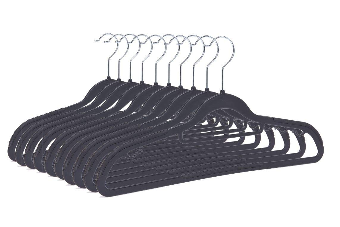 Quality Plastic Non Velvet Non-Flocked Thin Compact Hangers Black Swivel Hook (20)  - Like New