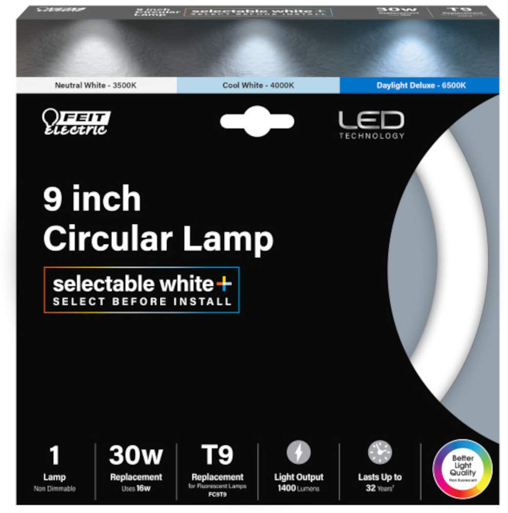 Feit Electric FC9/3CCT/LED Non Dimmable Indoor 9" LED Circline Light Bulb; Warm White, Cool White Or Daylight With A Standard Light Switch; 1400 Lumens, 16 Watt Input Power, 25000 Life Hours, 120-277V  - Like New