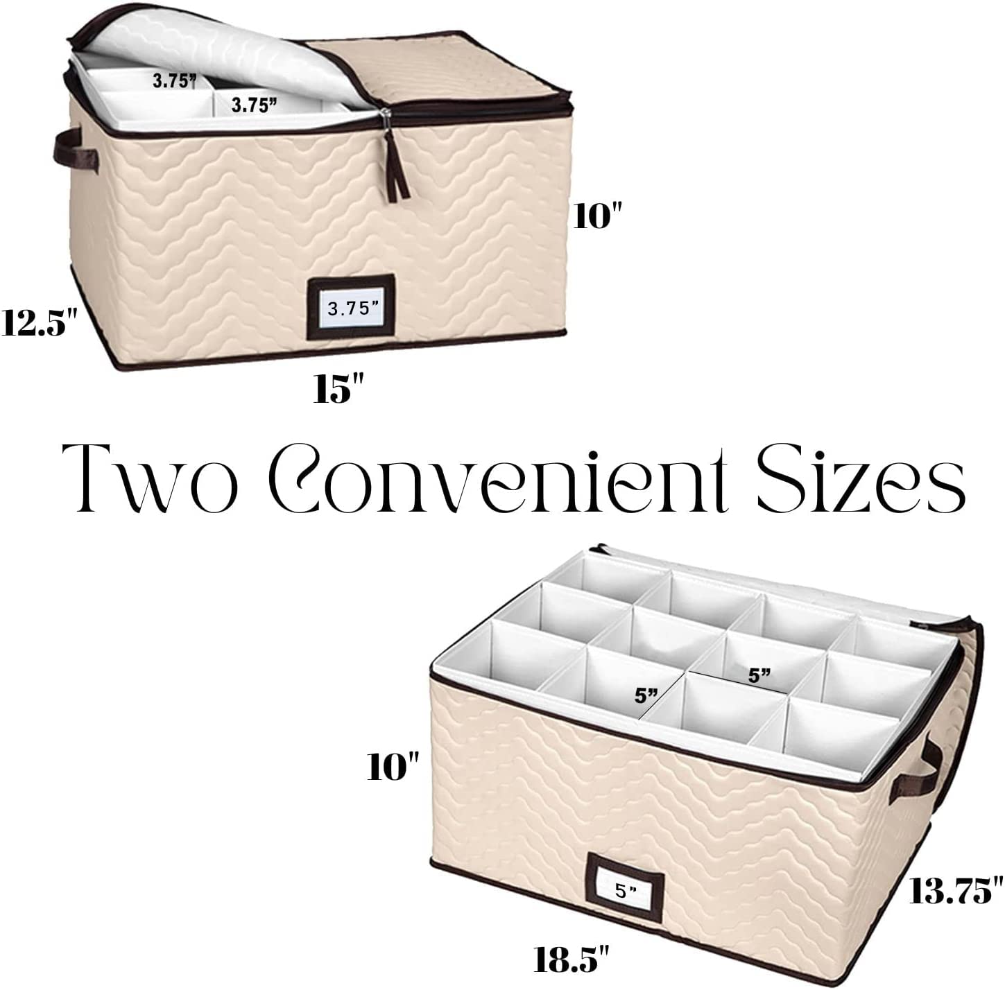 Hold N Storage Pack of 2 Sizes Wine Glass Storage with Dividers - Each Holds 12 Standard Size Wine Glasses Up to 10" H - Stemware Storage Case, Protects Fine China, Durable Quilted Microfiber Bin  - Like New