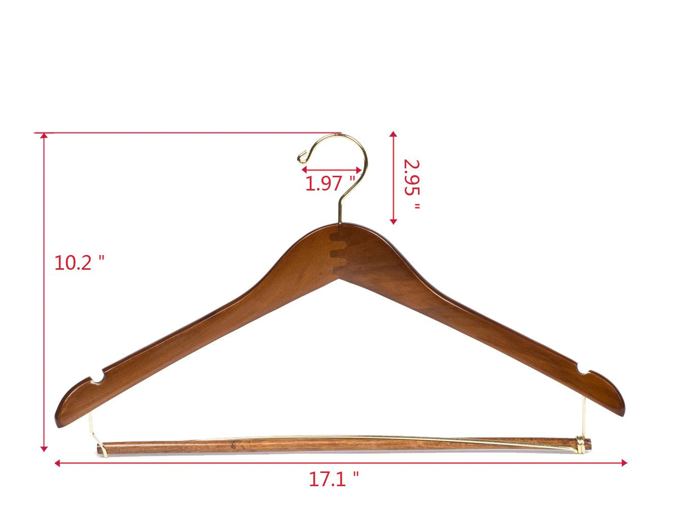 Quality Hangers Wooden Hangers Beautiful Sturdy Suit Coat Hangers with Locking Bar Gold Hooks  - Like New