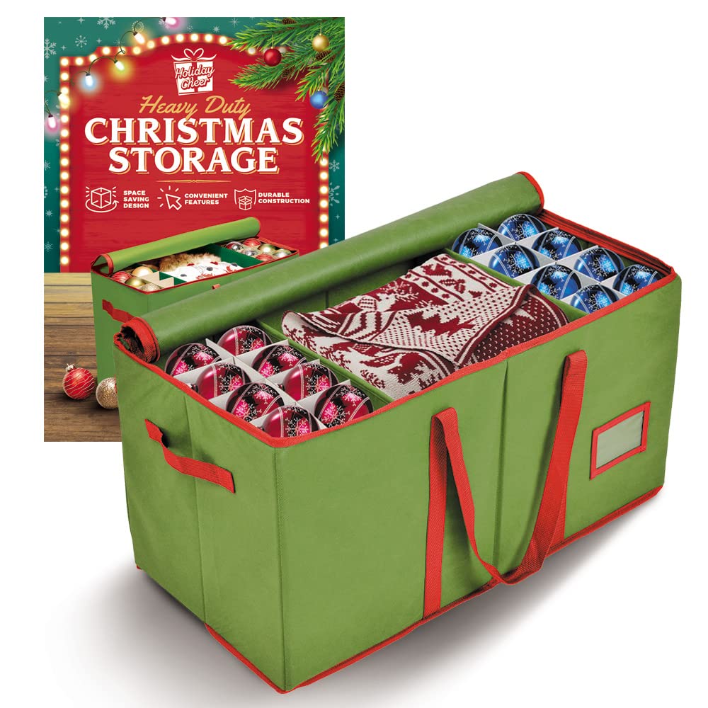 Holiday Cheer Premium Christmas Ornament Storage – Christmas Storage Container Perfect for Holiday Decorations and Ornament Storage Box – Fits 128 Holiday Ornaments – Tear-Proof Fabric  - Like New