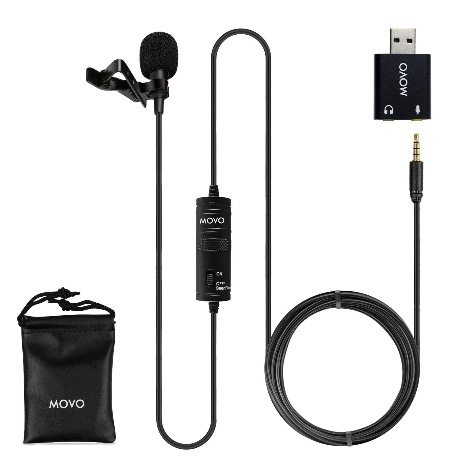 Movo LV1-USB Lavalier Microphone for Computer, Lapel Microphone for iPhone and Android Smartphones, Lav Mic, Clip on Microphone for 3.5mm, USB, Laptop, Desktop, PC, Mac, Cameras, Podcasting, YouTube  - Good
