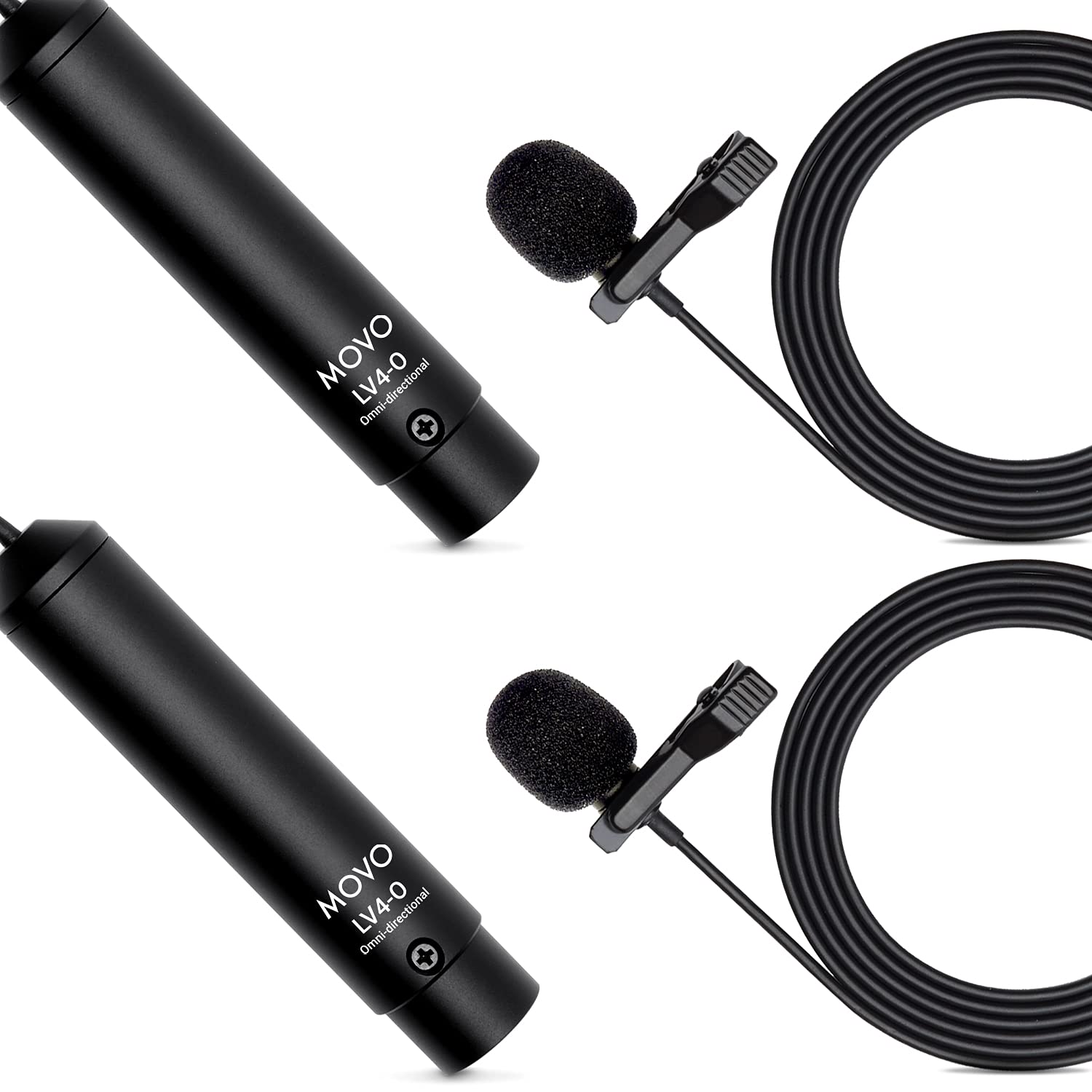 Movo LV4-O2 XLR Phantom Power Omnidirectional Lavalier Microphone Set, with Lapel Mic Clips and Windscreens - Perfect Lapel Microphone for Video Recording, Podcast, Interview, YouTube Production  - Like New