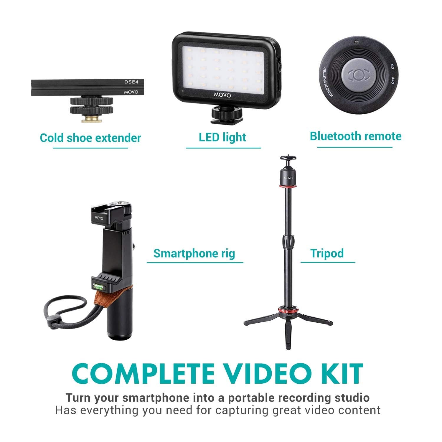 Movo V8 Huge Vlogging Kit for iPhone with Tripod, Grip, Microphones, LED Lights, and Wireless Remote Vlog Kit - YouTube Starter Kit for iPhone or Samsung - iPhone Vlogging Kit Equipment  - Very Good