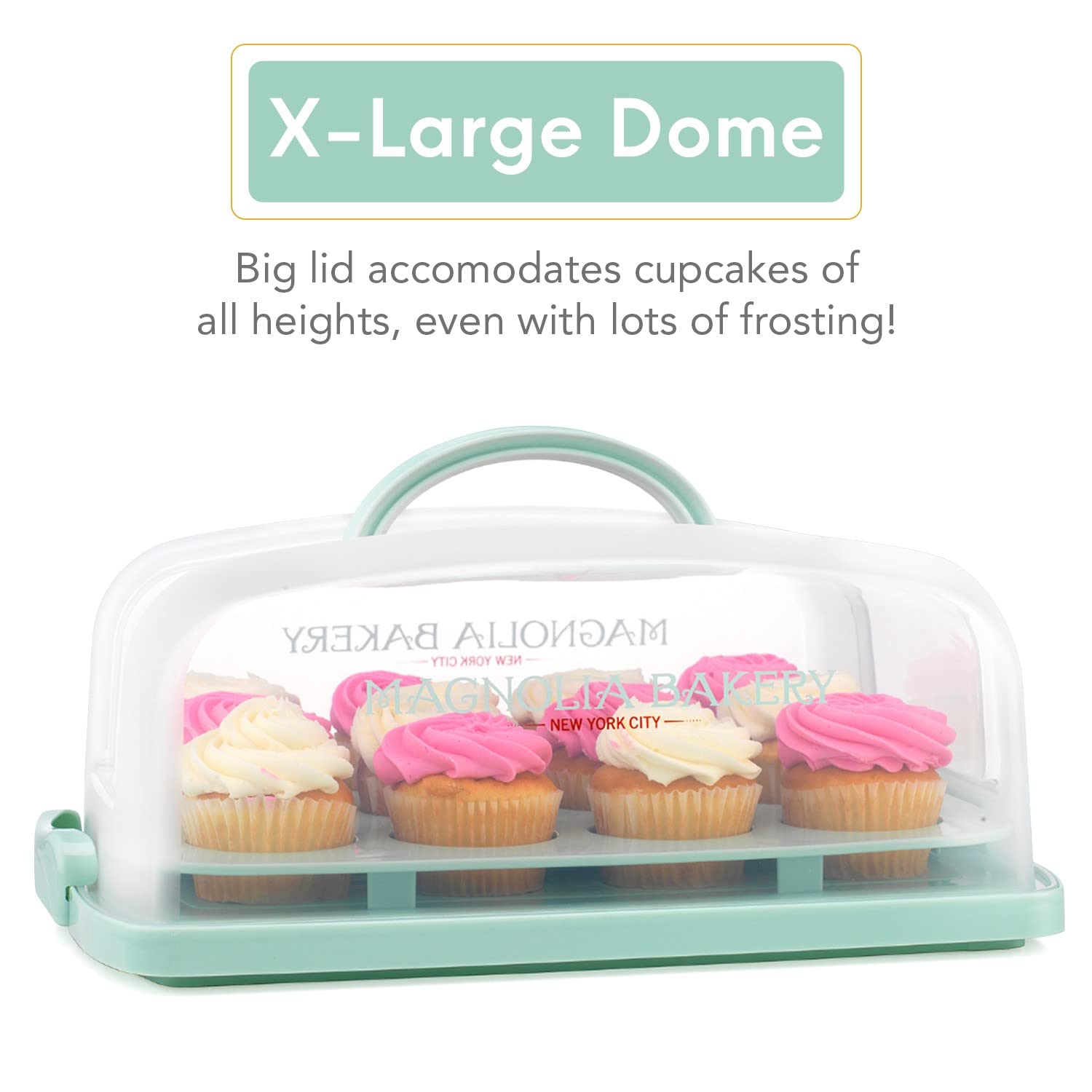 MosJos 2in1 Cupcake Carrier and Cake Keeper with Lid, Cupcake Box to Fit 12, Sturdy, BPA-Free Cupcake Holder with Two Secure Side Closures, Dishwasher Safe  - Like New