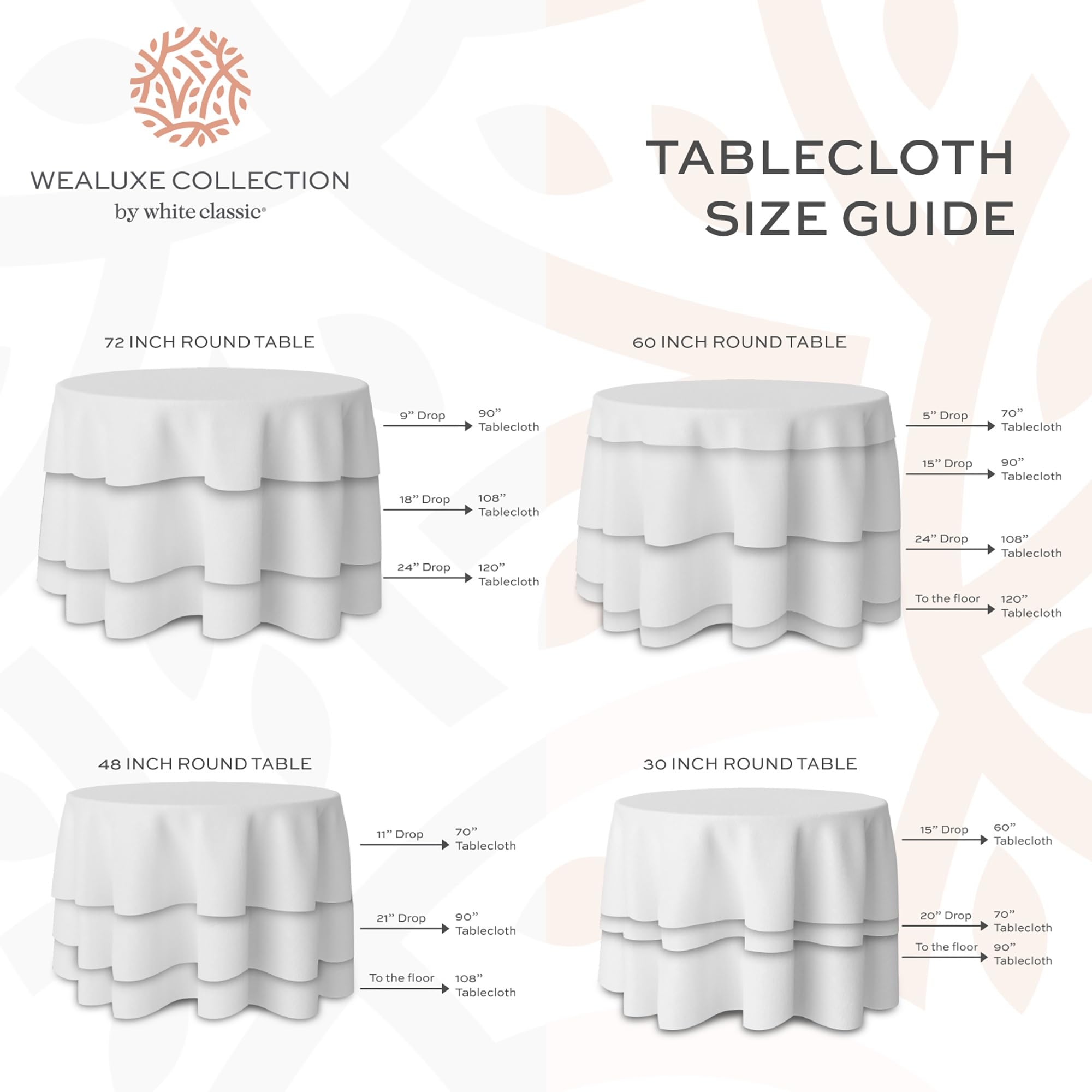 [2 Pack] 70, 90, 108, 120" Round Premium Tablecloths for Wedding | Banquet | Restaurant | Washable Fabric Table Cloth  - Acceptable