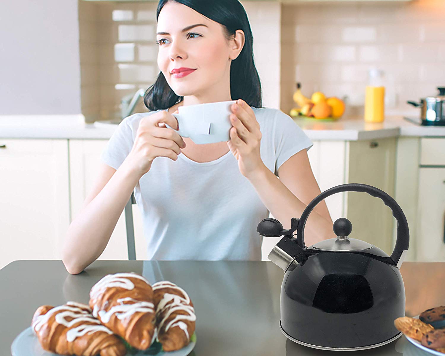 2.5 Liter Whistling Tea Kettle - Modern Stainless Steel Whistling Tea Pot for Stovetop with Cool Grip Ergonomic Handle  - Acceptable