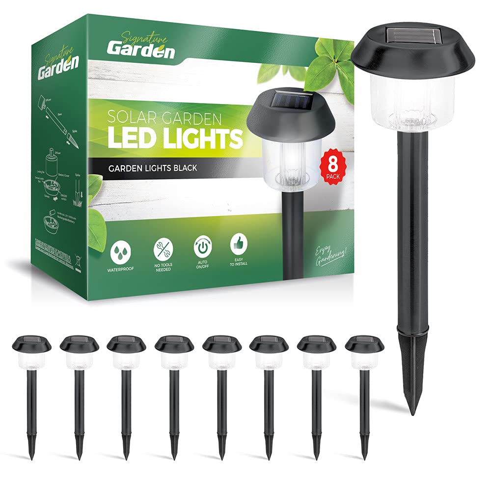 Signature Garden Solar Garden Lights - Auto On/Off Outdoor Bright Solar Pathway Lights - All-Weather/Waterproof Outdoor Solar Lights for Yard, Garden, or Driveway  - Like New