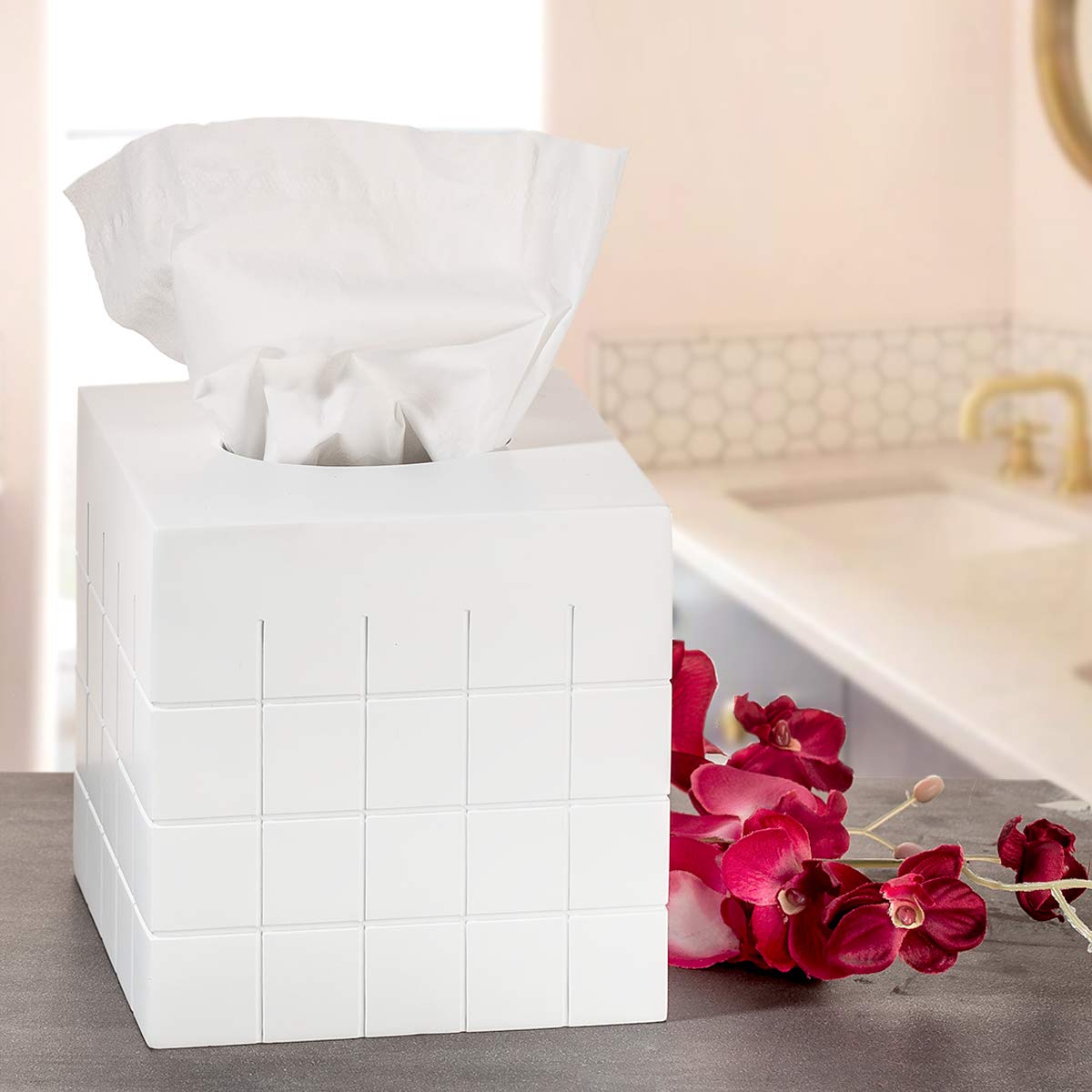 Creative Scents Tissue Box Cover � Decorative Bathroom Tissue Holder, White Tissue Box Cover Square, for Cute Elegant Bathroom Decor Accessories Polar Collection  - Like New