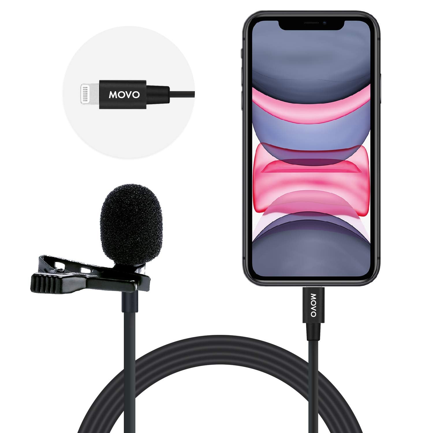 Movo iLav-L Digital Lavalier Omnidirectional Clip on Microphone with MFi Certified Lightning Connector Compatible with iPhone, iPad, iPod, iOS Smartphones and Tablets (20-Foot Cord)  - Very Good