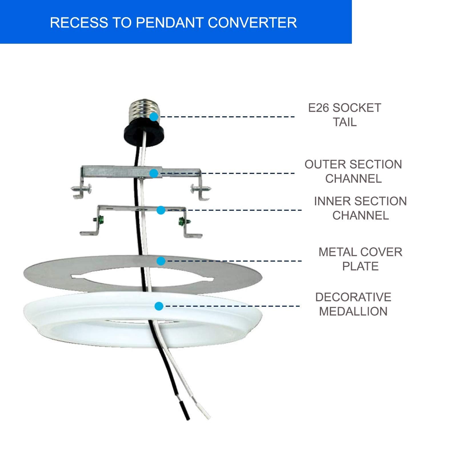 Ciata Lighting Recessed Lighting Converter for Pendant or Light Fixtures in White Finish  - Acceptable