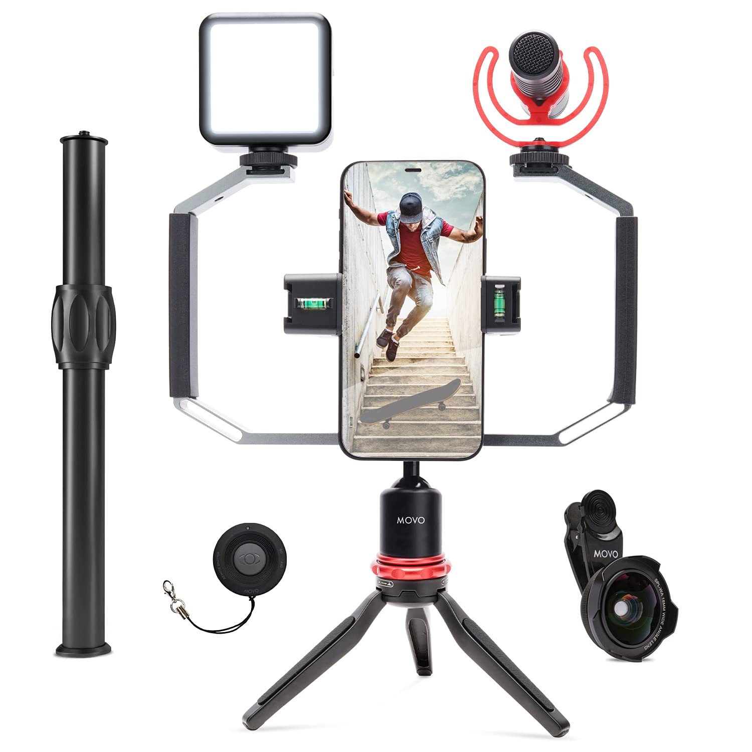 Movo iVlog3 Smartphone Video Bundle with Movo VXR10-PRO Directional Microphone, Mini Tripod, LED Camera Light, Wide-Angle Lens - Cell Phone Tripod Stand - External Microphone for iPhone and Android  - Very Good
