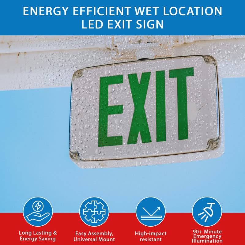 Ciata Exit Sign with Battery Backup, Wet Location, Weatherproof Hardwired Emergency Exit Lights with Battery Backup LED, Single-Sided Emergency Exit Sign  - Like New