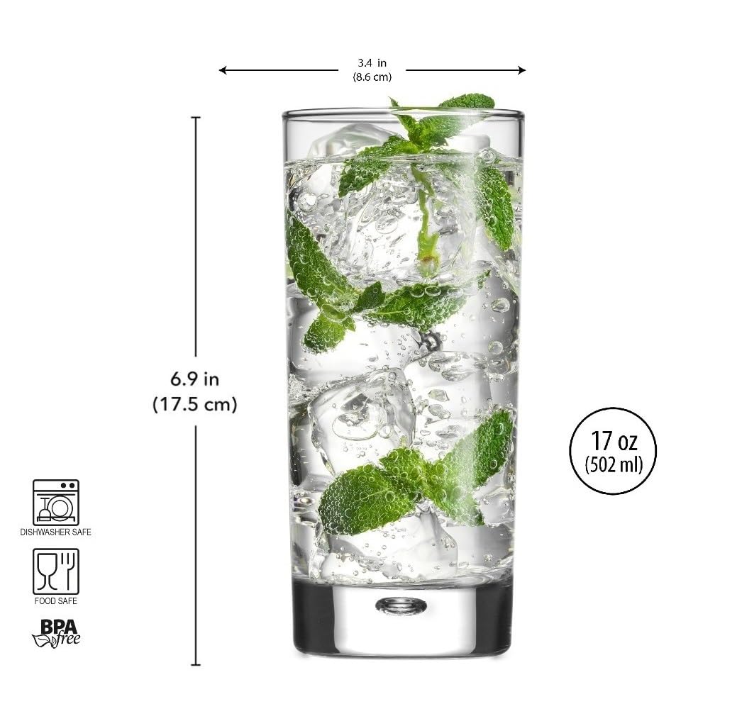 Home Essentials & Beyond Highball Glasses set of 4, 17 oz Drinking Glasses, Red Series Heavy Bubble Base.  - Like New
