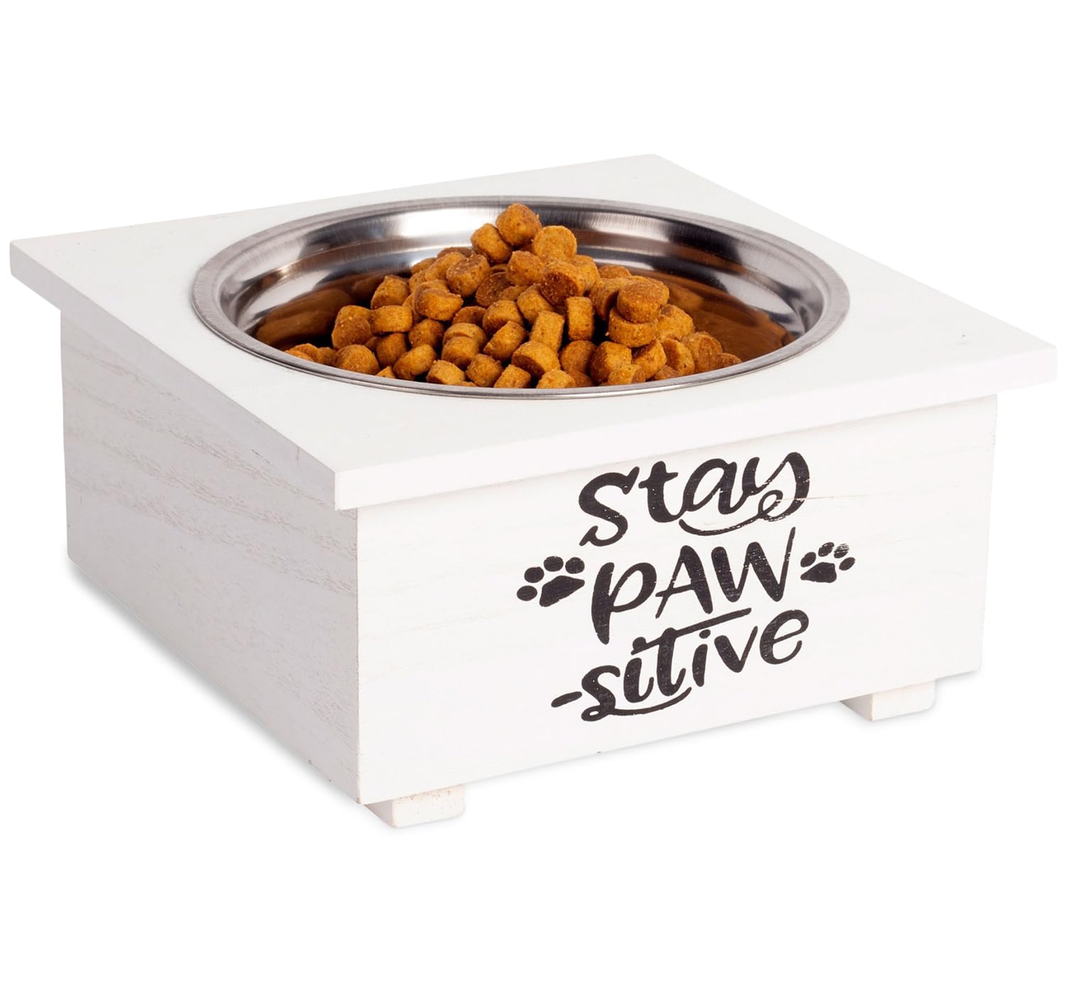 MosJos Elevated Feeding Pet Bowl - Dog, Puppy Supplies, Water Feeder with Stainless Steel Anti Slip Feet Tray, 8� Pet Bowl Features Black Text Design, for Pets and Puppies. Dishwasher Safe.  - Like New