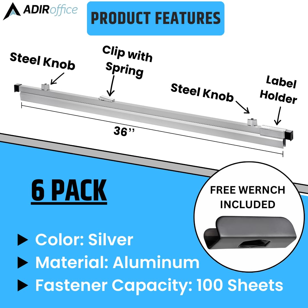 Adir Blueprint Clamp 36" - Blueprint Binding Strips, Architectural Drawing Storage for Poster, Plans & Drawings (Pack of 6)  - Acceptable