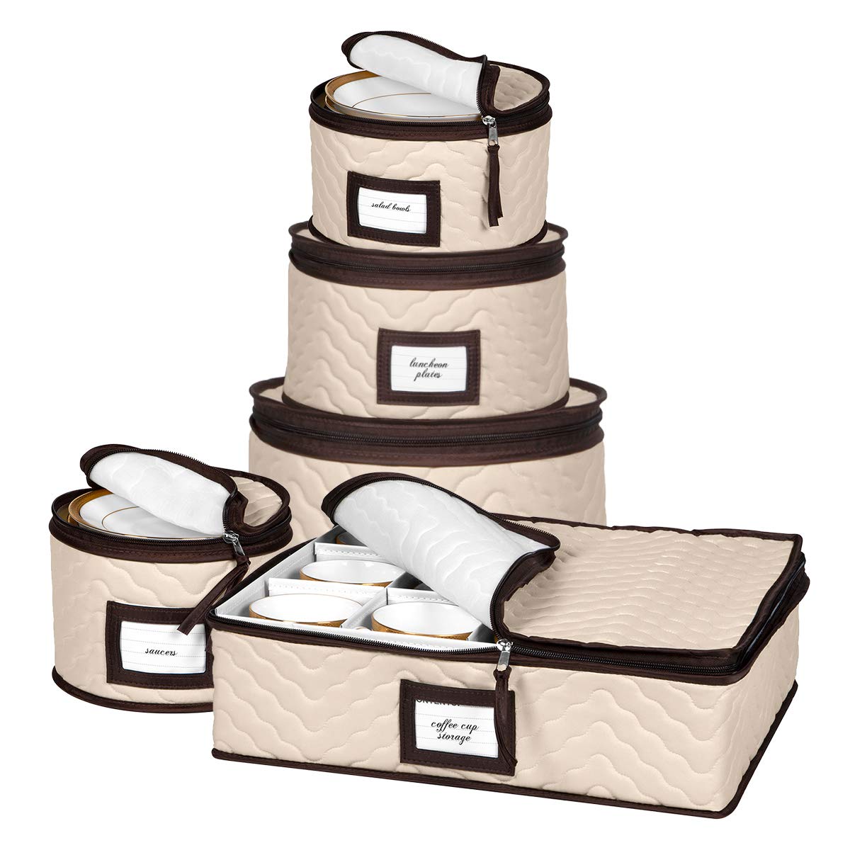 Storage Box Set with Dividers - Protects Fine China, Steamware Wine Glasses, Champagne Flutes and Glassware - Durable Quilted Microfiber Bin and Carry Handles  - Like New