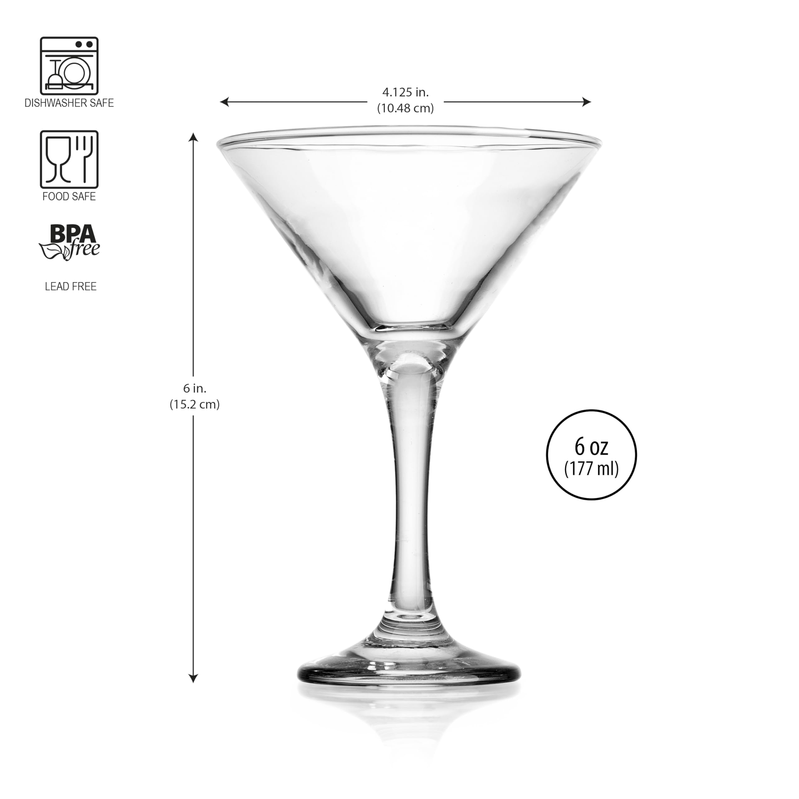 Glaver's Martini Glasses Set of 4 Cocktail Glasses, 6 Ounce Premium Strong Lead-Free Glass, Stemmed Margarita Glasses, For Bar, Martini, And More Dishwasher Safe  - Like New