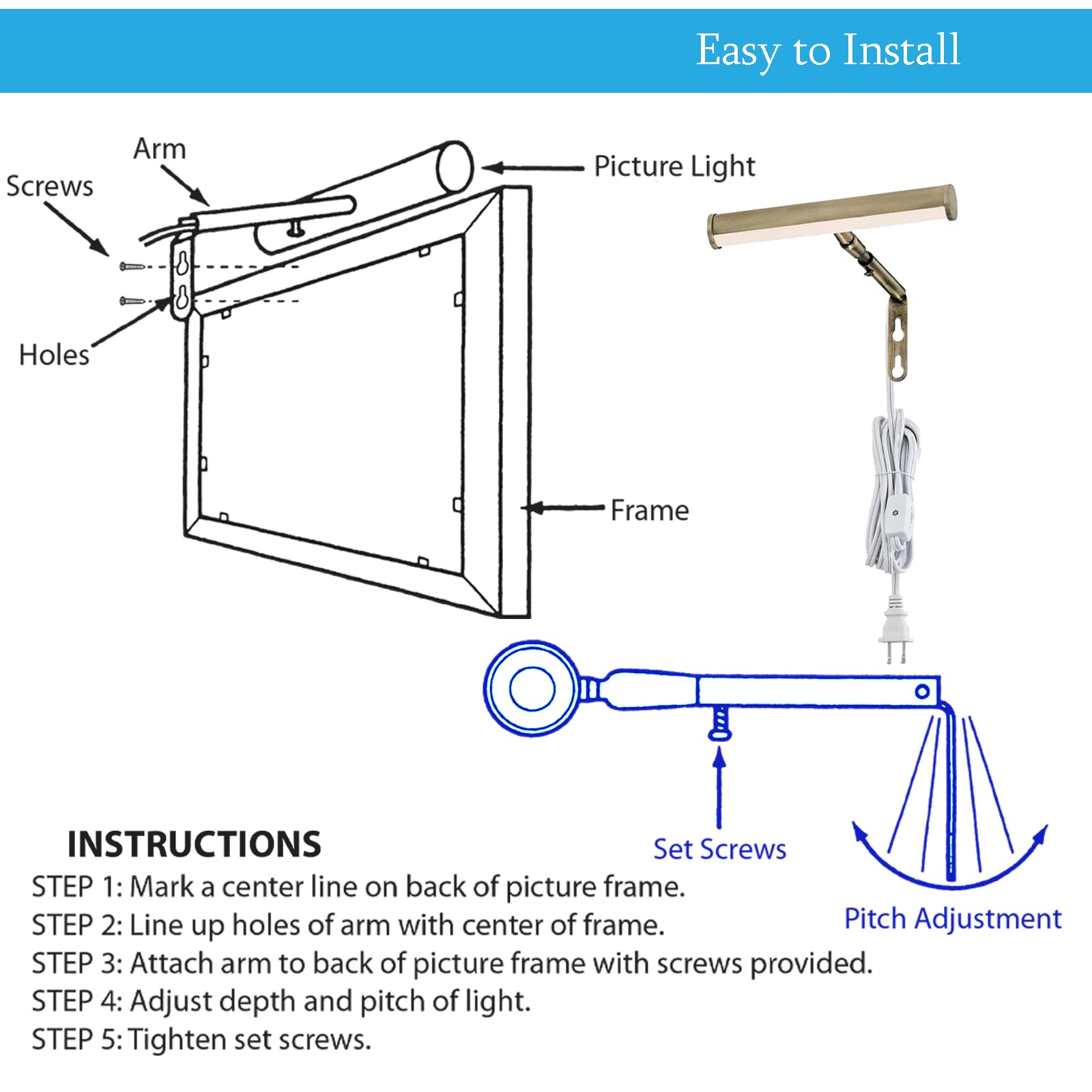 Ciata Lighting Adjustable LED Picture Light, 3000K Warm White, CRI -90, Integrated LED Display Light for Indoor Locations  - Very Good