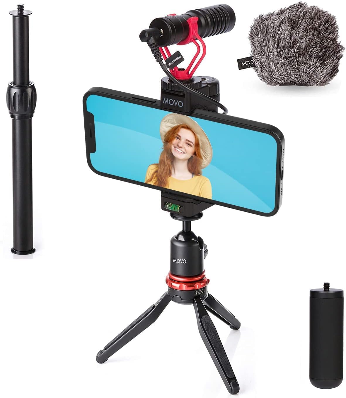 Movo VXR10+ Smartphone Vlogging Kit with Mini Tripod, Phone Grip, and Video Microphone Compatible with iPhone and Android - for YouTube, TIK Tok, Filming, Vlogging  - Good