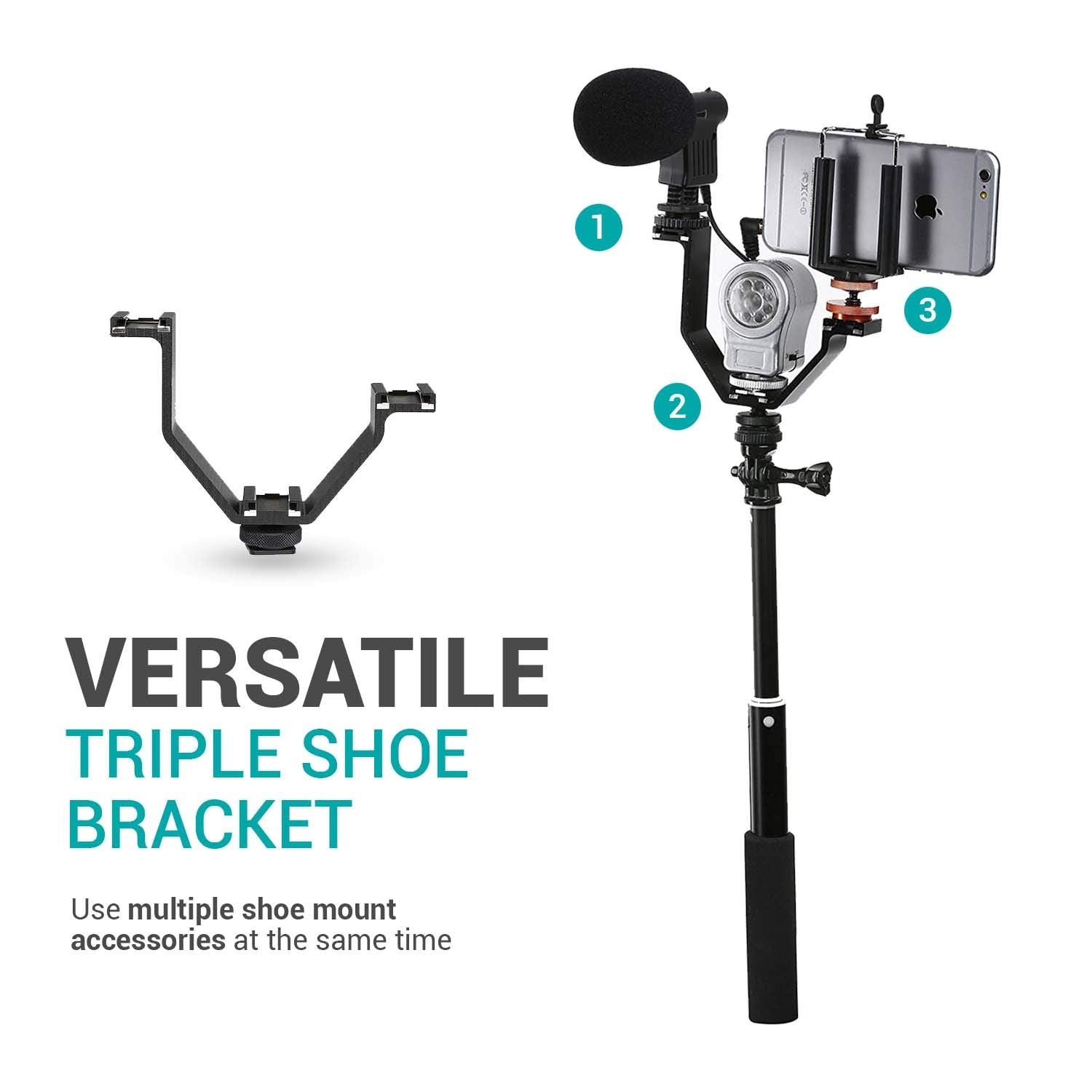 Movo Heavy-Duty Video Accessory Triple Shoe Bracket for Lights, Monitors, Microphones and More  - Very Good