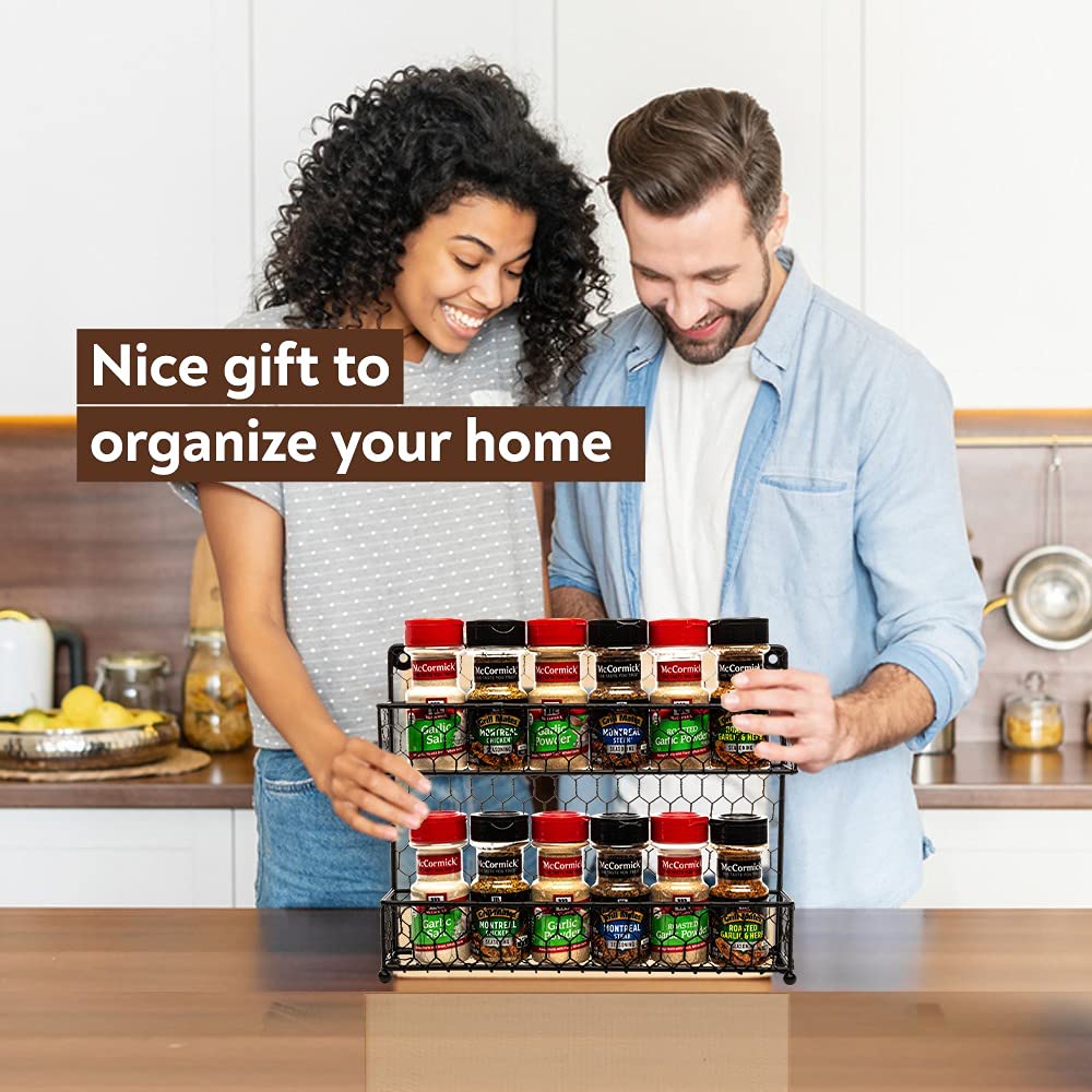 Homeries 2 Tier Wall Spice Rack For Kitchens | Stylish Wall Mounted Spices And Seasonings Storage Rack | Organize Your Home, Eliminate Clutter & Add Some Beautiful Rustic Decor To Your Walls  - Like New