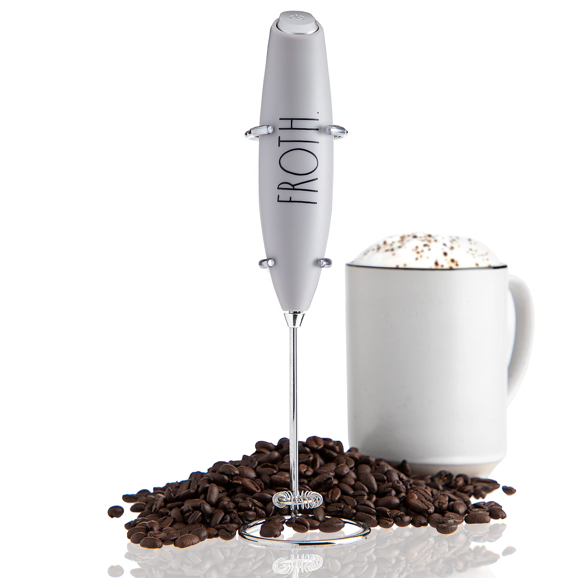 Rae Dunn Milk Frother- Handheld Electric Drink Mixer, Handheld Electric Milk Frother, Coffee Frother, Hand Blender, Frappe Maker, Handheld Latte Maker Milk Foamer (Sand)  - Very Good