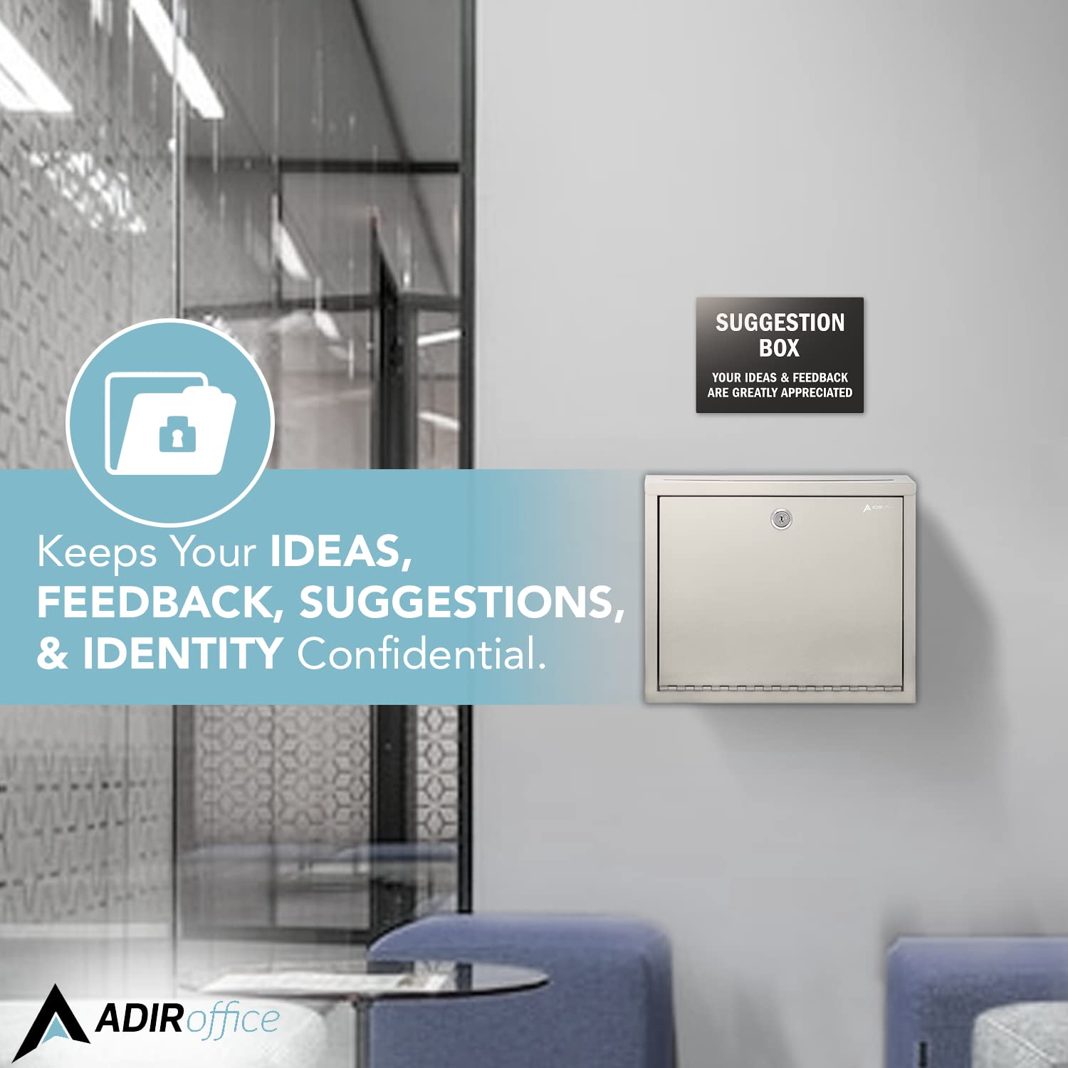 AdirOffice Multi Purpose Mail Box with Lock - Heavy Duty Drop Box - Commercial Suggestion Box -Wall Mountable Safe and Secure Ballot Box Variation  - Like New