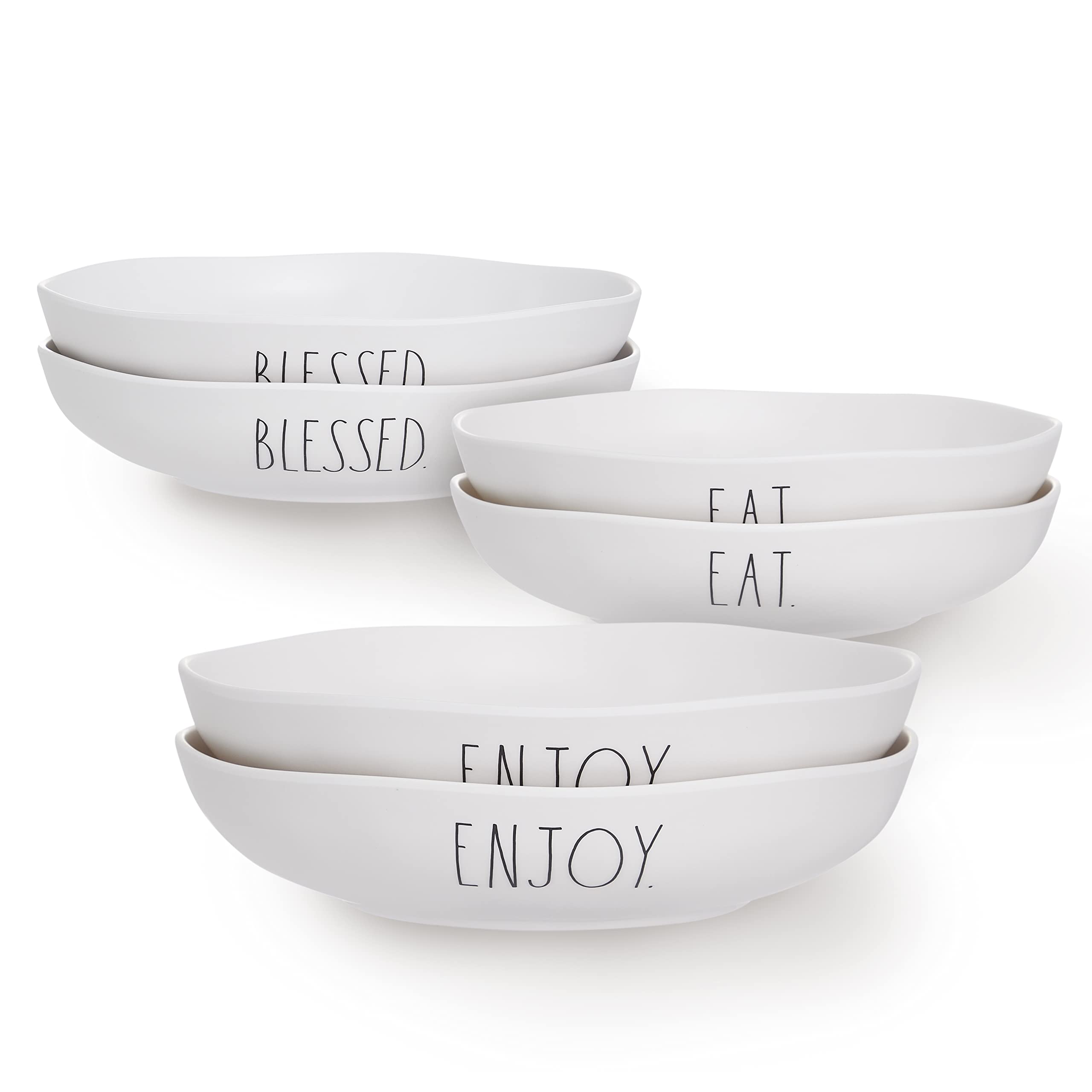 Rae Dunn Melamine Dinner Bowl - Durable Dishwasher Safe Pasta Bowls - Set of 6 (9 inch / 8.2oz) Perfect Bowls for Soup, Cereal, Pasta, Salads and Gifts  - Like New