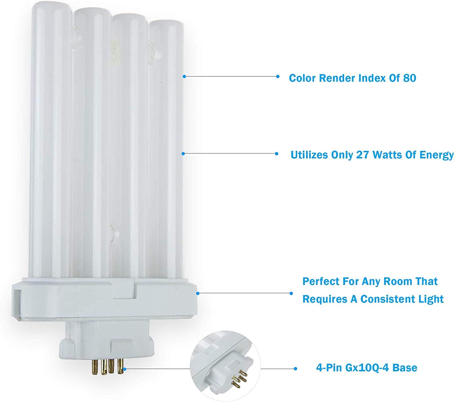 Dysmio Compact Fluorescent 27W Quad Tube, 6500K Daylight Light FML Light Bulbs with GX10Q-4 Base � 2 Pack  - Very Good