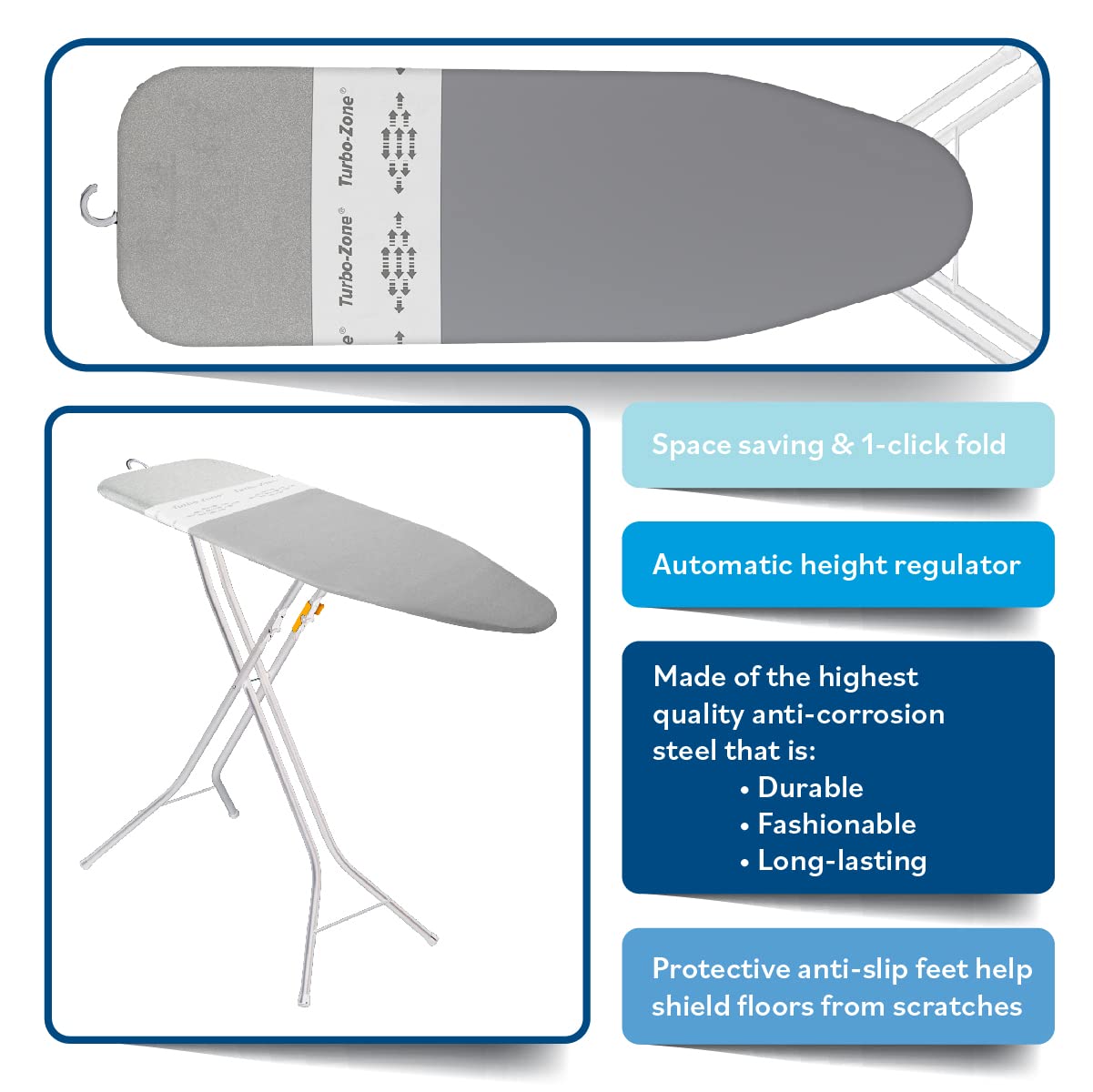 Bartnelli Smart Hanger Ironing Board with New Patent Technology | Made in Europe with Patent Fast-Glide Turbo & Park Zone, 4 Layer Cover Pad | 4 Premium Steel Legs (Size 43x13)  - Very Good