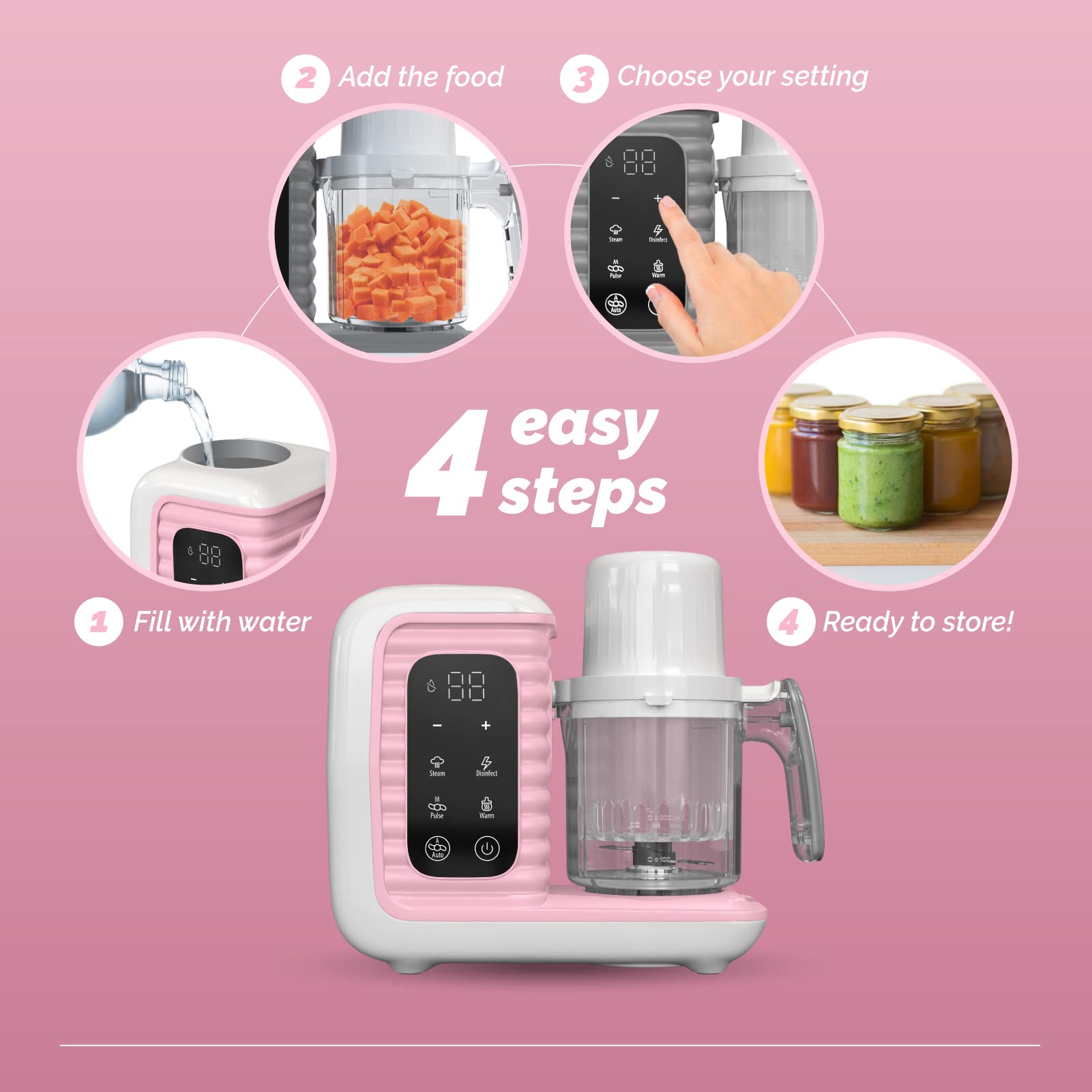 Children of Design 8 in 1 Smart Baby Food Maker & Processor, Steamer, Blender, Cooker, Masher, Puree, Formula & Bottle Warmer Prep System (Pink)  - Like New