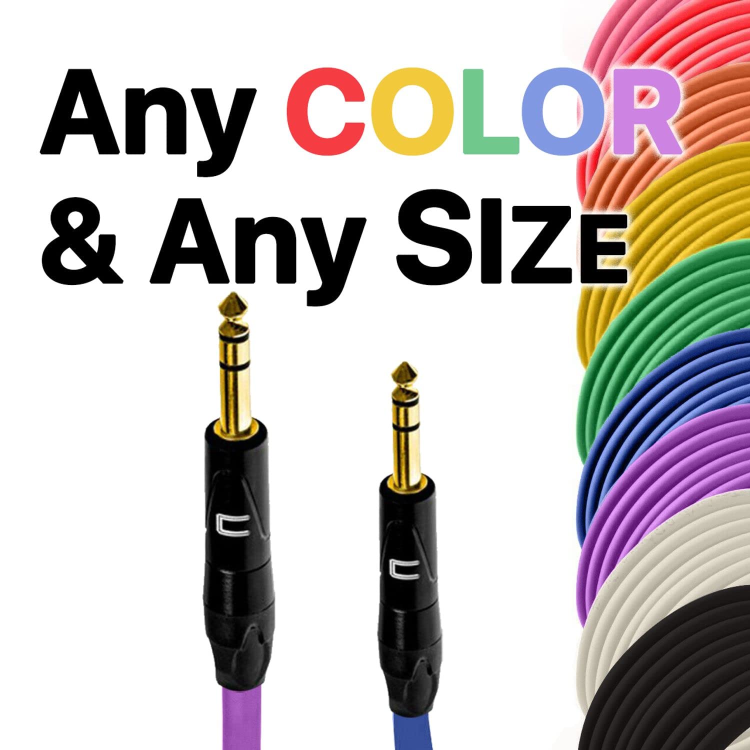 COLUBER CABLE 1/4 TRS Male to 1/4" TRS Male - 0.5 Feet - Black - 1/4 (6.35mm) Stereo Balanced Male to Male Connector for Powered Speakers, Audio Interface or Mixer for Live Performance & Recording  - Very Good