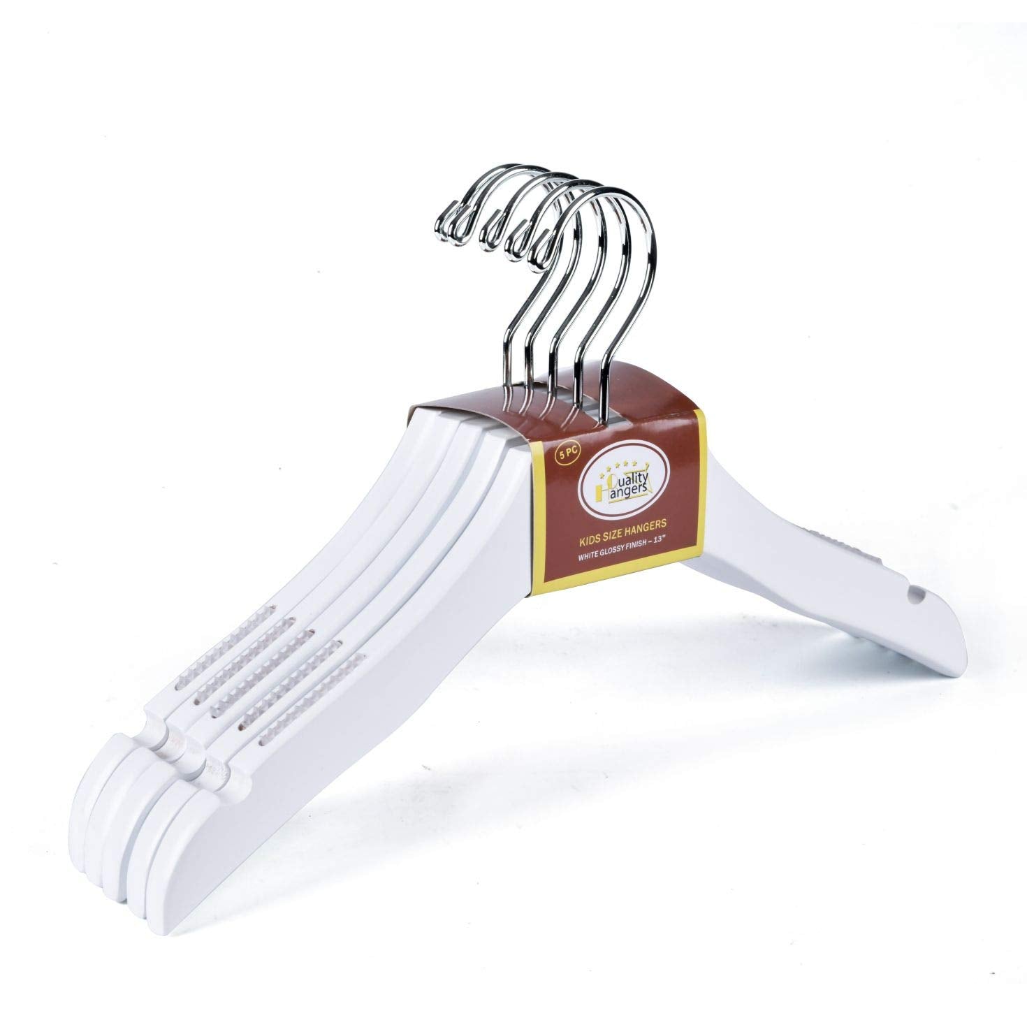 Quality White Wooden Kids Hanger Luxury Design Chrome Swivel Hook  - Like New