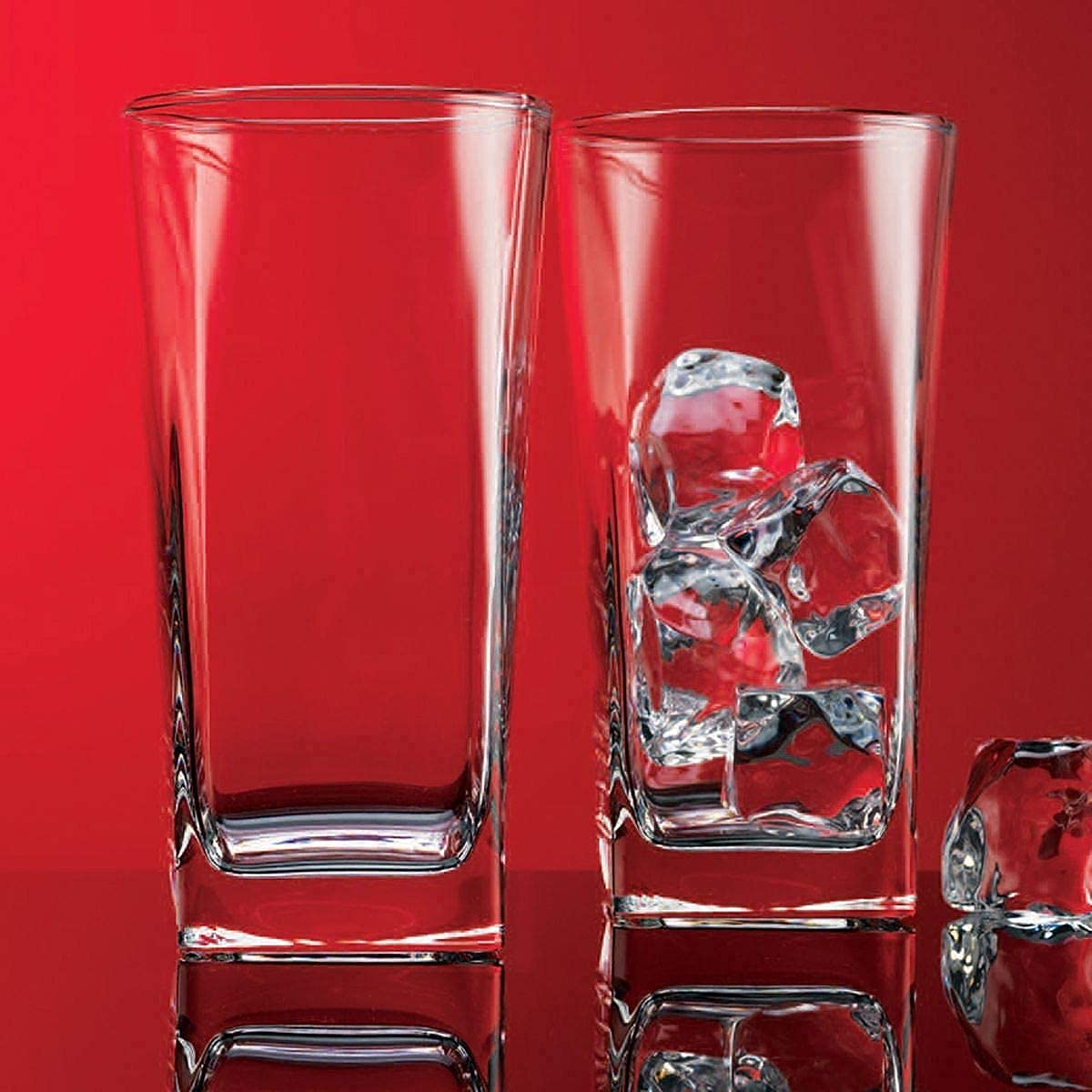 Drinking Glasses, Set of 8 - By Home Essentials and Beyond - 4 Highball Glasses (16 OZ) And 4 Rocks Glasses (10 OZ) Heavy Square Base Glass Cups for Water, Juice, Beer, Wine, And Cocktails.  - Like New