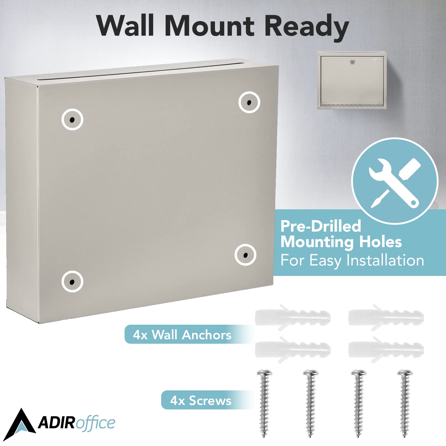 AdirOffice Multi Purpose Mail Box with Lock - Heavy Duty Drop Box - Commercial Suggestion Box -Wall Mountable Safe and Secure Ballot Box Variation  - Like New