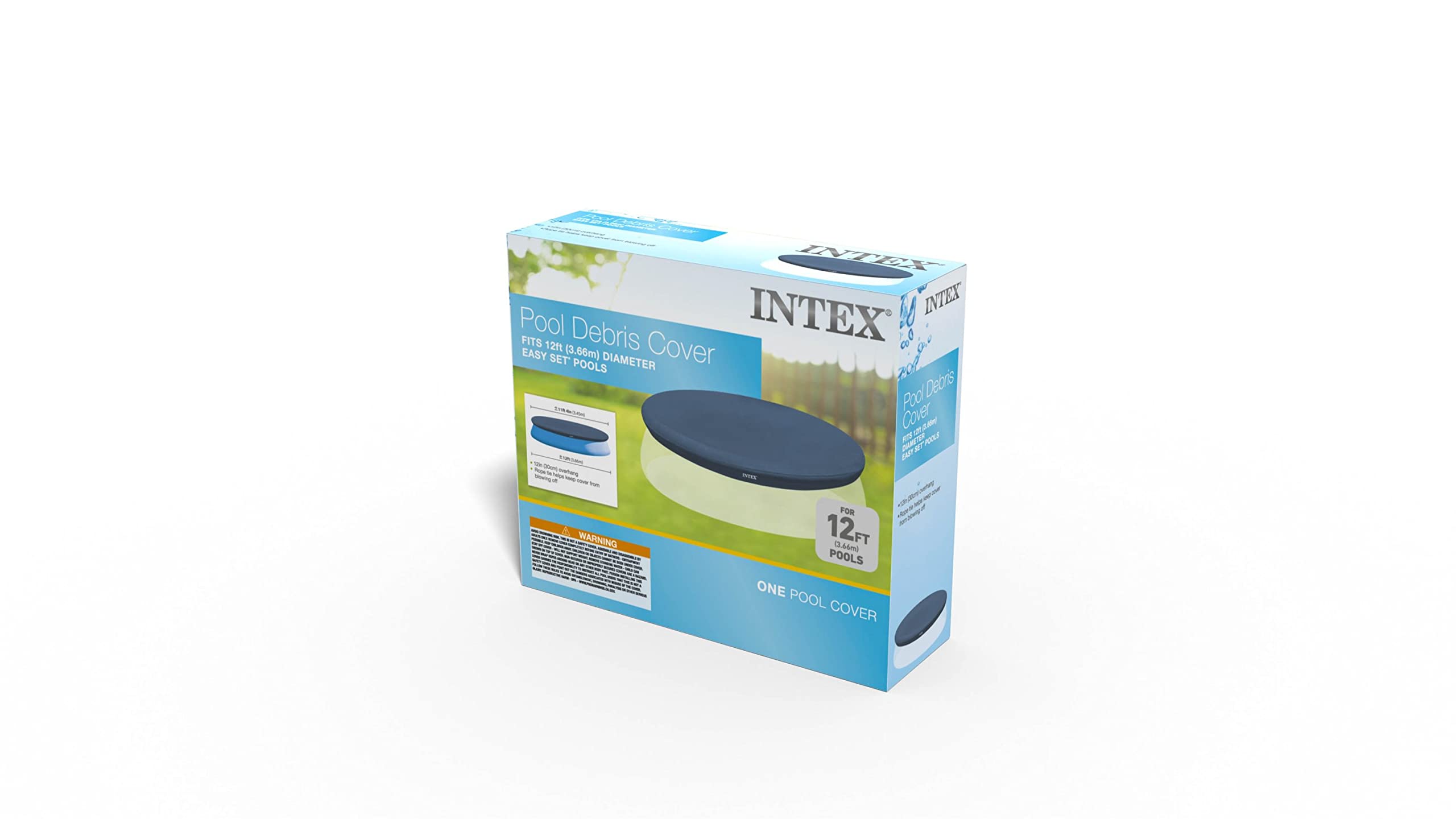 INTEX 28022E Pool Cover: For 12ft Round Easy Set Pools � Includes Rope Tie � Drain Holes � 12in Overhang � Snug Fit  - Very Good