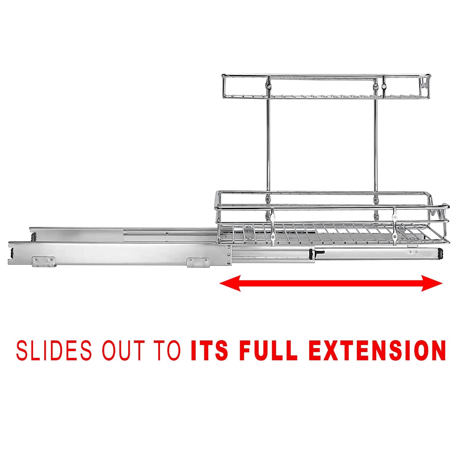 Under the Sink Pull Out Cabinet Organizer Sliding Shelf- Heavy Duty Metal, with 5 Year Limited Warranty- 2 Tier Slide Out Shelf, Multi-Use, for Cleaning Products, Kitchen and Pantry Supplies- Anti Rust Chrome  - Like New