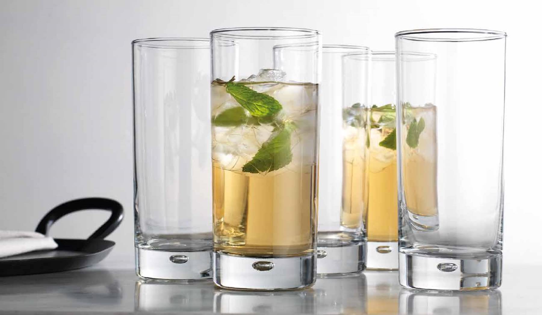 Home Essentials & Beyond Highball Glasses set of 4, 17 oz Drinking Glasses, Red Series Heavy Bubble Base.  - Like New