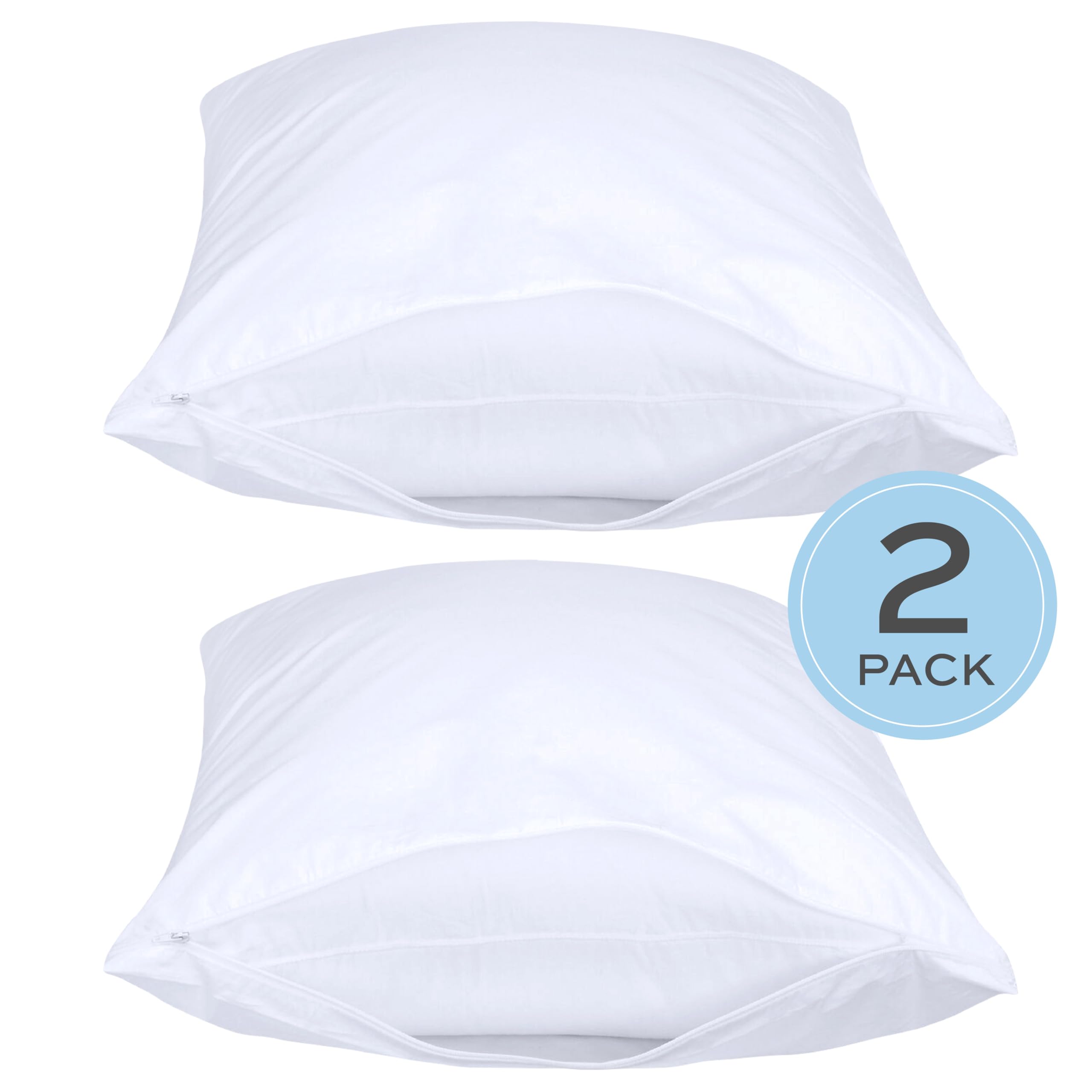 White Classic Luxury Hotel Collection Zippered Style Pillow Cover, 200 Thread Count, Soft Quiet Zippered Pillow Protectors, Standard Size, Set of 2  - Acceptable