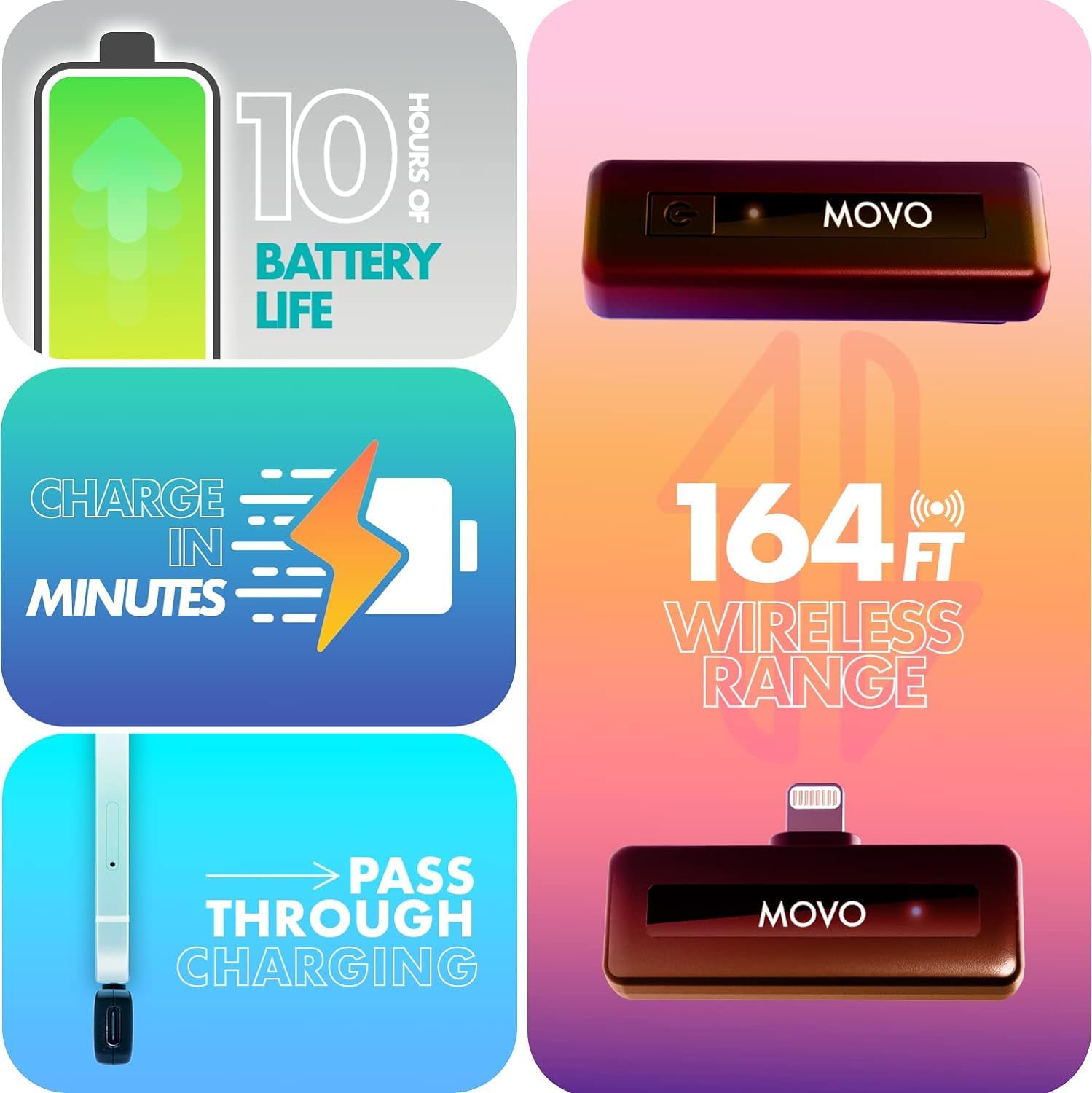 Movo Wireless Mini DI Duo Wireless Microphone for iPhone - iPhone Microphone for Video Recording with Clip on Lavalier Microphone for iPhone 10 HR Battery 164FT Range, Wireless Mic for iPhone  - Good