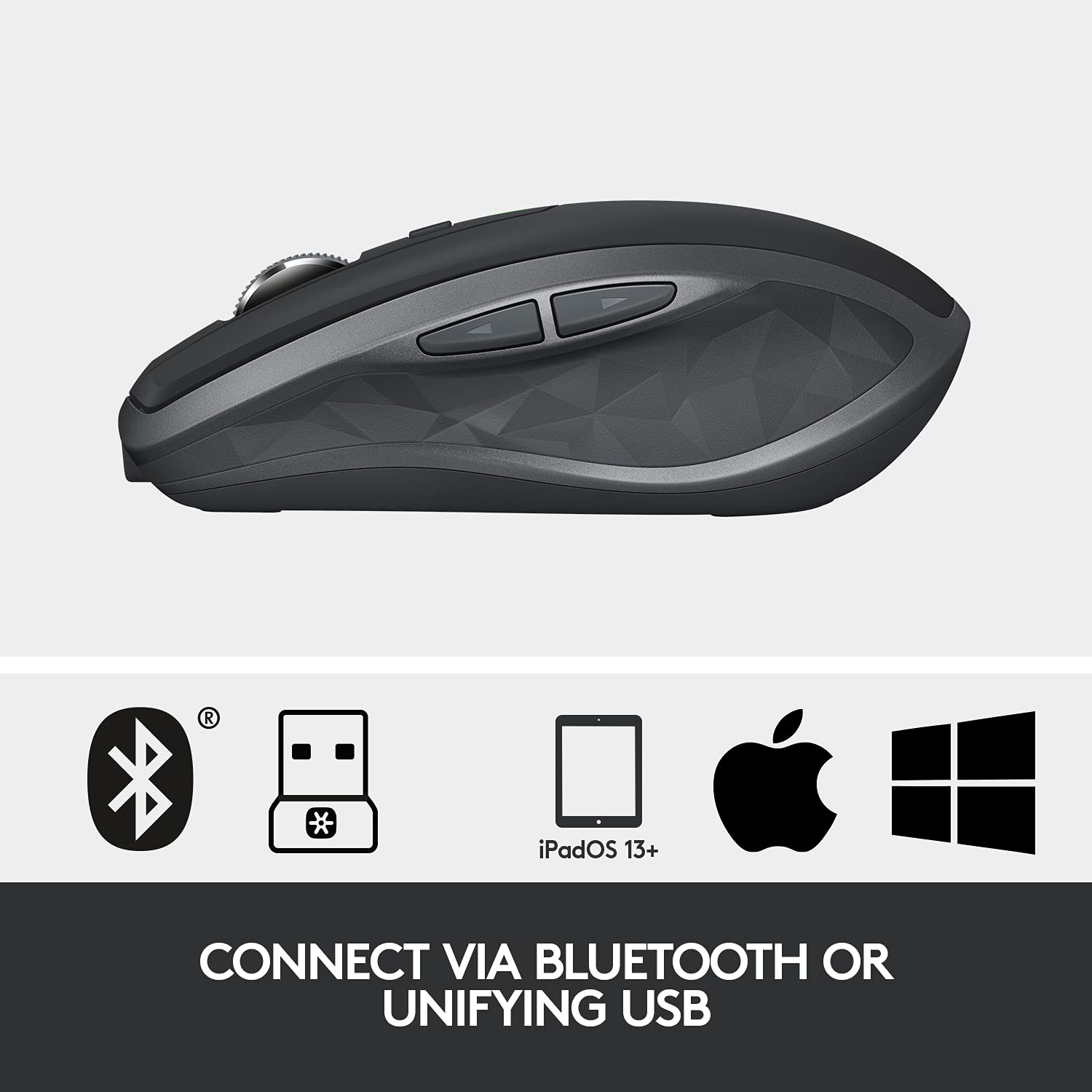 Logitech MX Anywhere 2S Wireless Mouse Use On Any Surface, Hyper-Fast Scrolling, Rechargeable, Control Up to 3 Apple Mac and Windows Computers and Laptops (Bluetooth or USB), Graphite  - Very Good