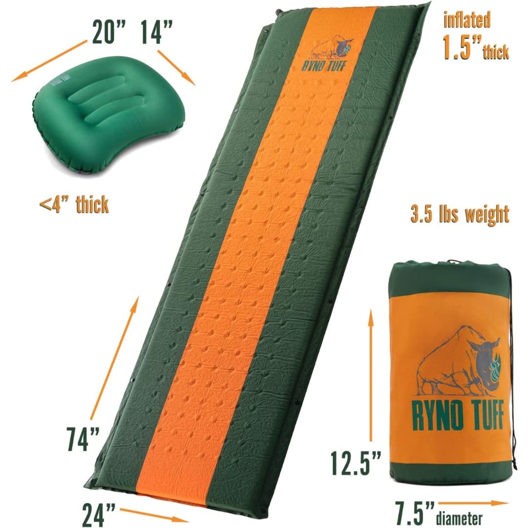 Ryno Tuff Camping Sleeping Pads and Camping Pillow Set - Ultralight Sleeping Pad for Camping, Backpacking Pad and Hiking Sleeping Pad- Ultralight and Packable Floor Sleeping Mat and Pillow Set  - Like New