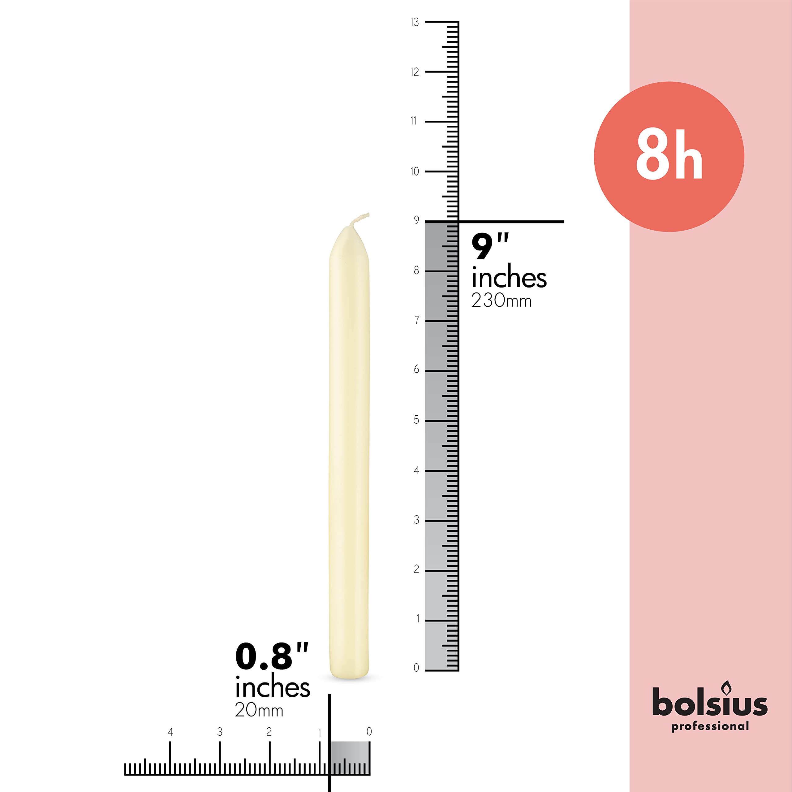 BOLSIUS 10 Count Household Ivory Dinner Candles - 9 Inches - Premium European Quality - Approx. 8 Hours Burn Time - Unscented Dripless and Smokeless, Restaurant, Wedding, Spa, and Party Candlesticks  - Acceptable