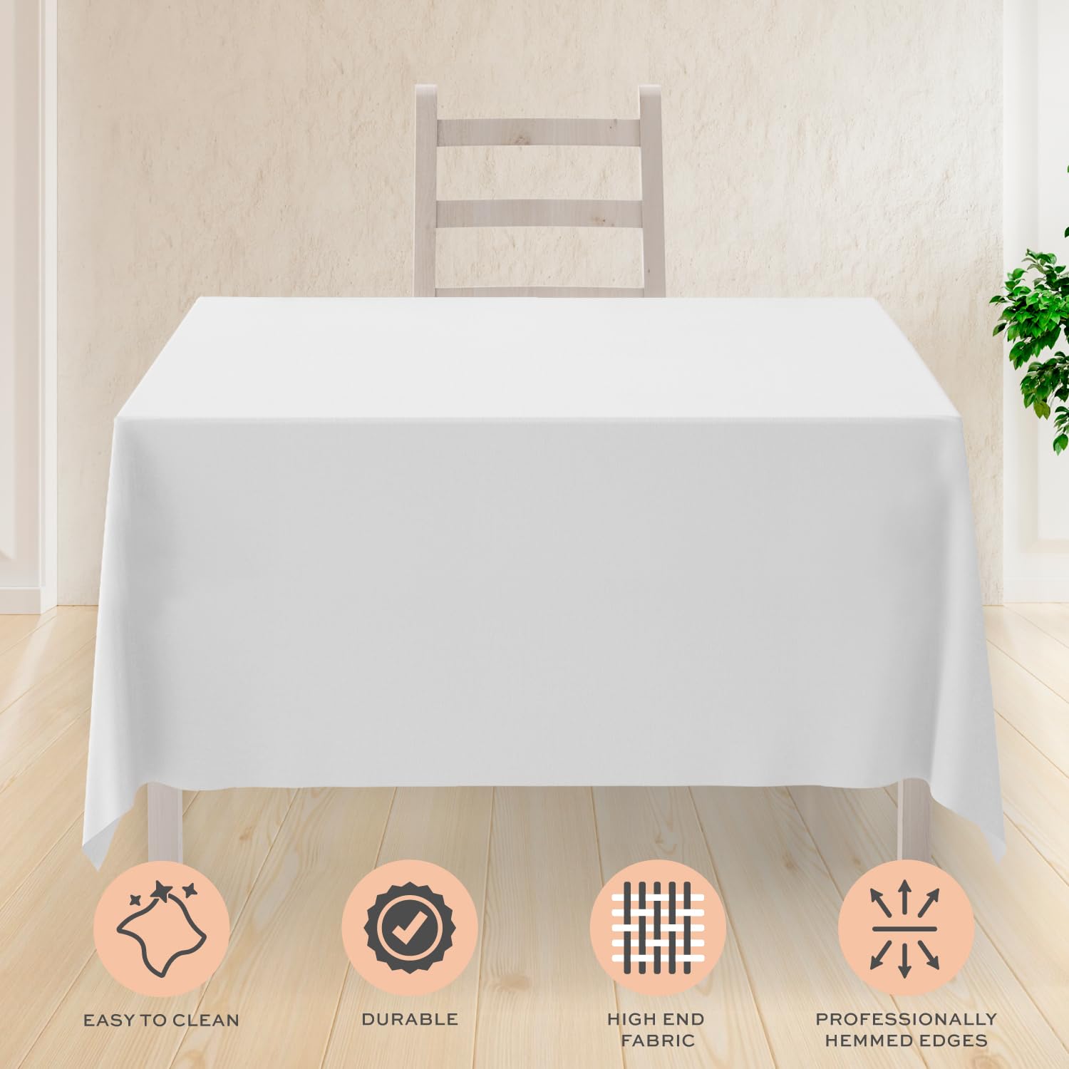 2 Square Tablecloth Covers 52x52 Inch | Table Cloths for Square or Round Table | 200 GSM Washable Wrinkle-Resistant Fabric for Weddings, Kitchen, Restaurant | White | 2 Pack  - Good