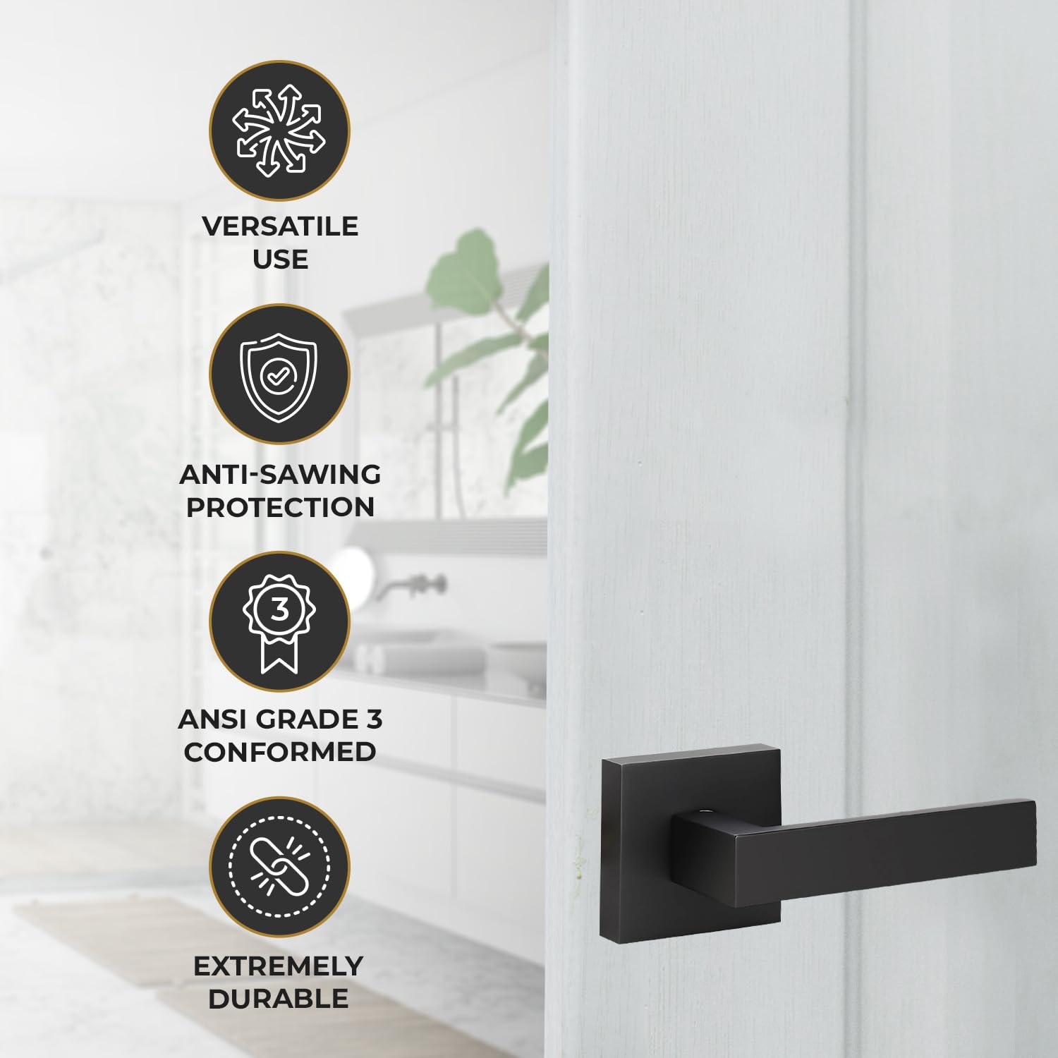 LUMIFERE - Matte Black Door Handle with Privacy Door Lock - Modern Keyless Lever Door Handle for Interior Doors - Stainless Steel - Keyless Turn Lock Door Handles Knob  - Like New
