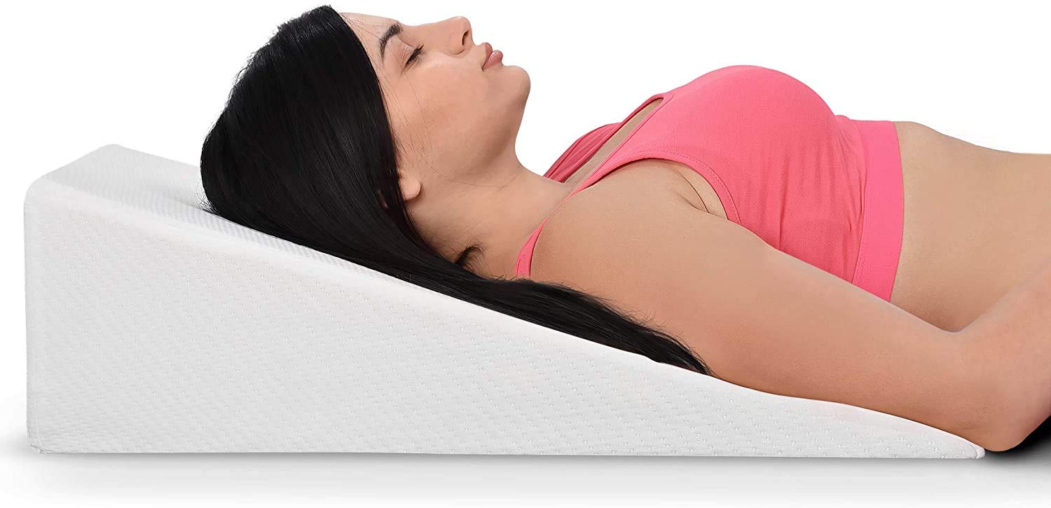 Bed Wedge Pillow With Memory Foam Top 7.5in - Ideal For Comfortable, Restful Sleeping - Wedge Pillow Neck & Back Pain Relief, Acid Reflux, Snoring, Heartburn, Allergies - Versatile & Washable Cover  - Good