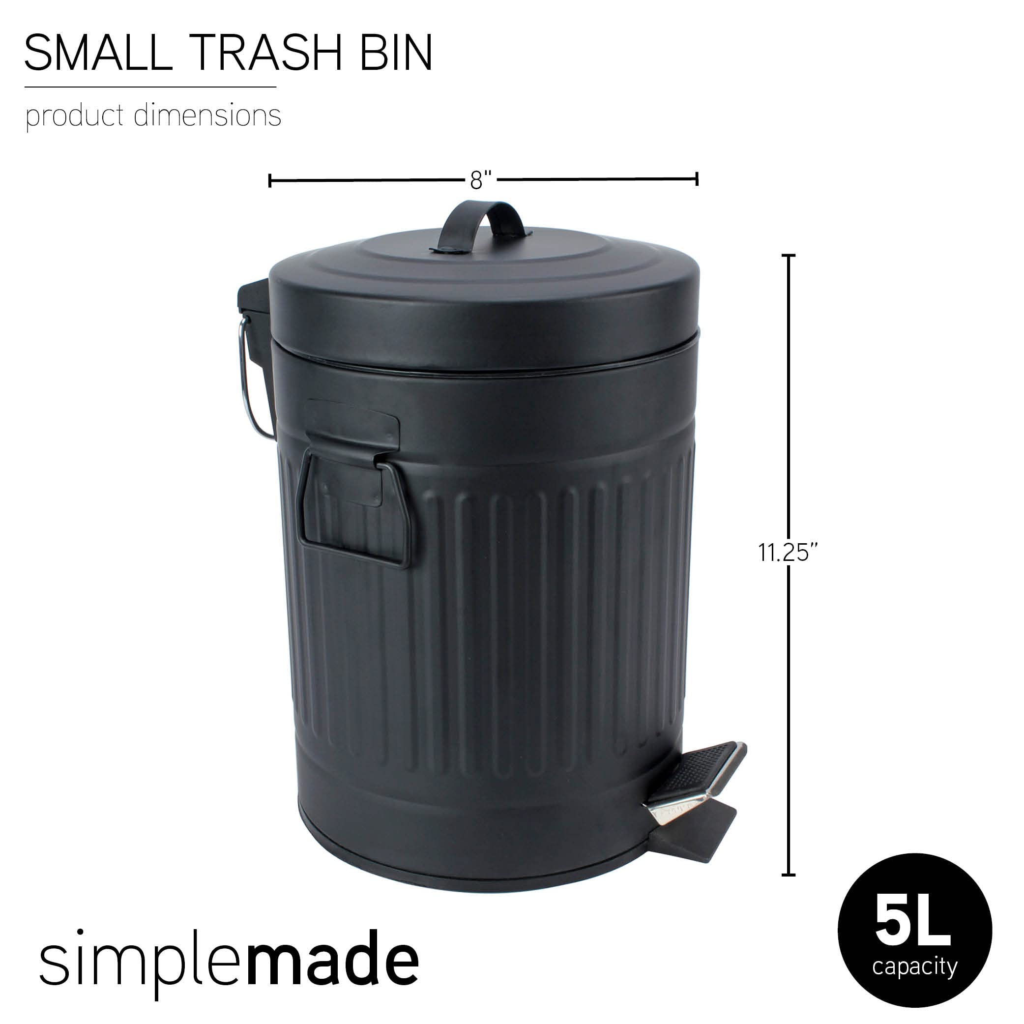 simplemade Round Step Trash Can - 5 Liter / 1.3 Gallon - Black Stainless Steel Bathroom Trash Can | Small Trash Can with Lid | Office Trash Can | Small Garbage Can with Lid | Metal Wastebasket  - Very Good