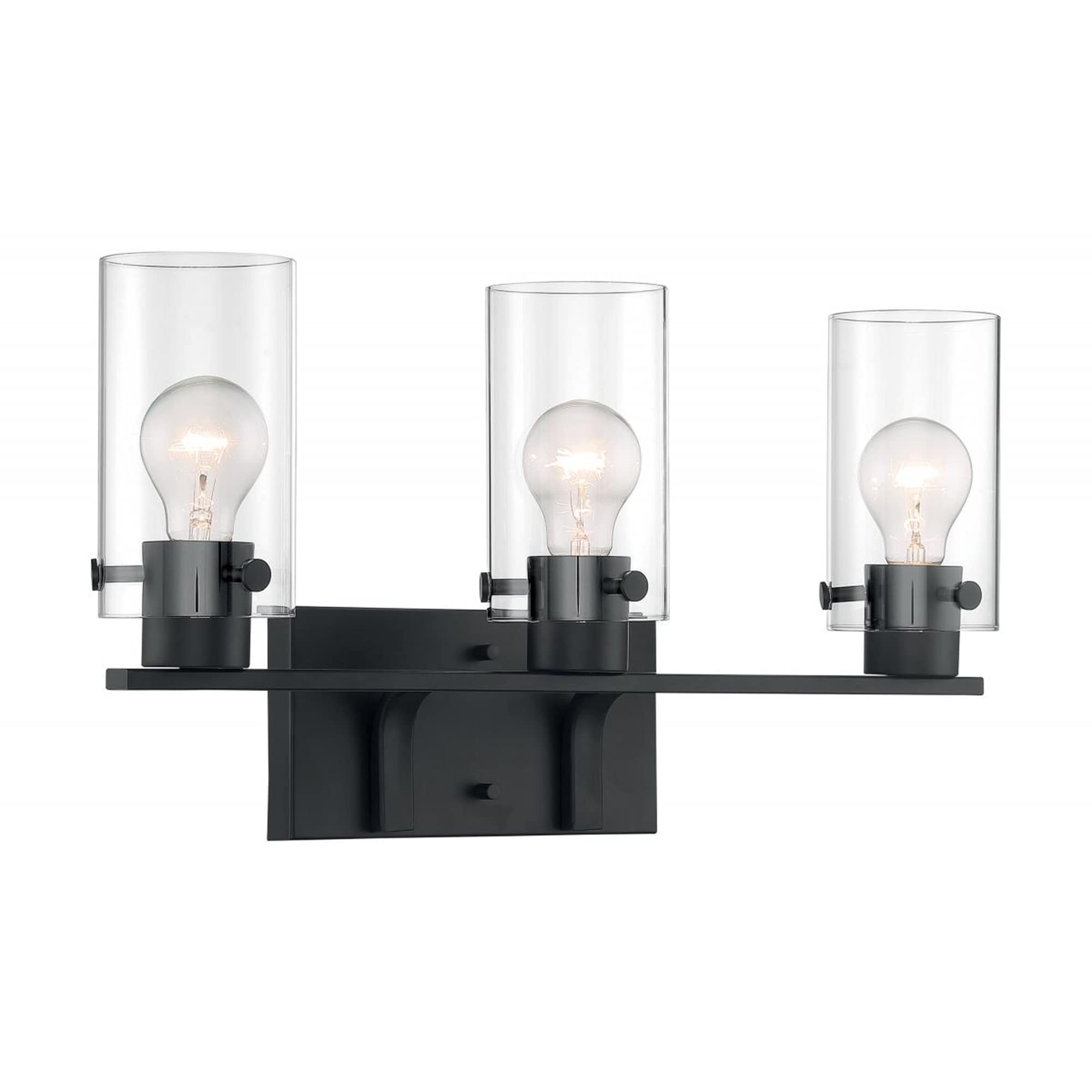 Ciata Lighting 3 Light Matte Black Vanity Light Fixture with Clear Cylinder Glass Shade, Matte Black Bathroom Light Wall Sconce Over Mirror, Up/Down Installation, Metal Wall Mounted Lamp  - Like New